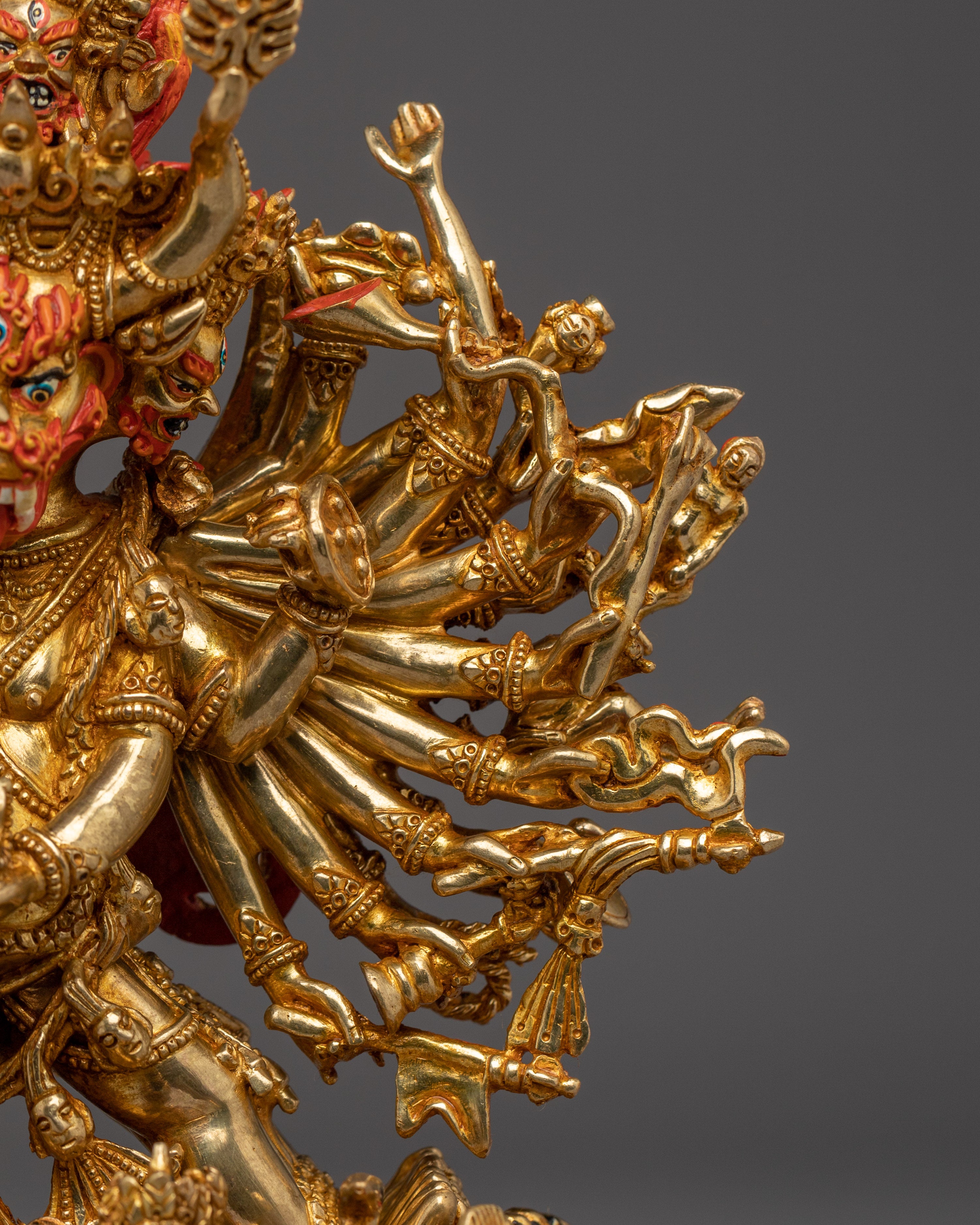 24K Gold Gilded Yamantaka Statue | Copper Buddhist Deity of Wisdom
