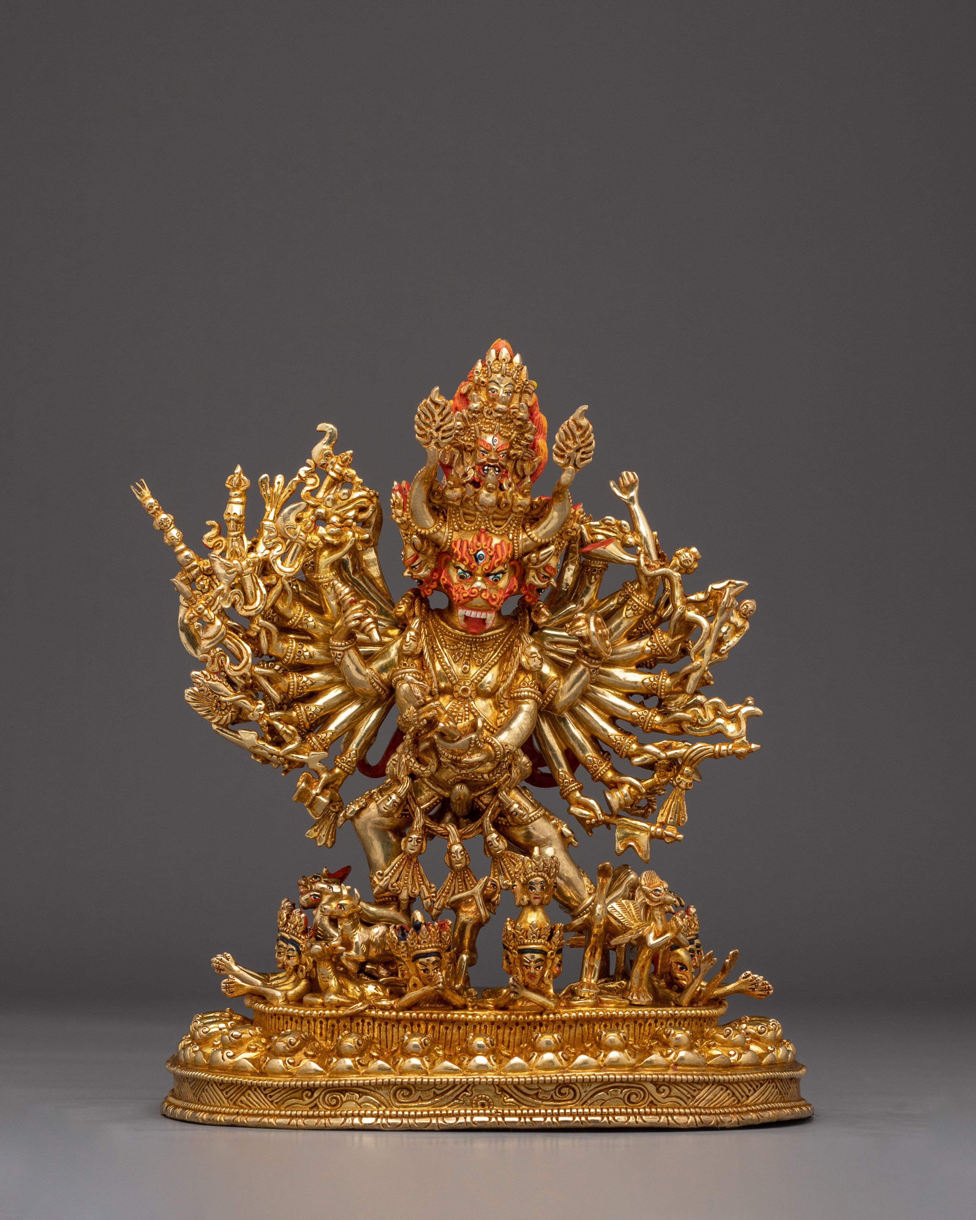 24K Gold Gilded Yamantaka Statue | Copper Buddhist Deity of Wisdom