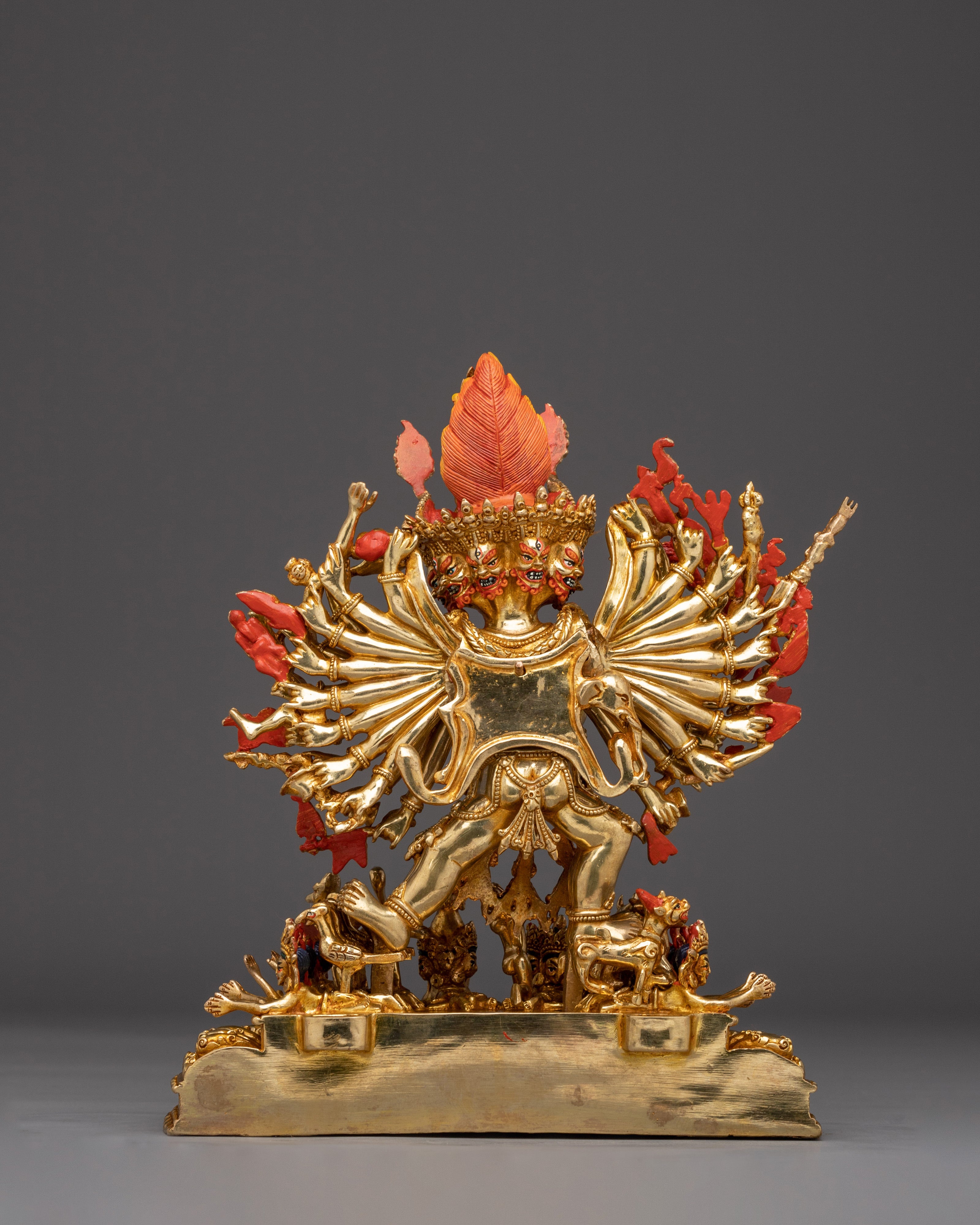 24K Gold Gilded Yamantaka Statue | Copper Buddhist Deity of Wisdom