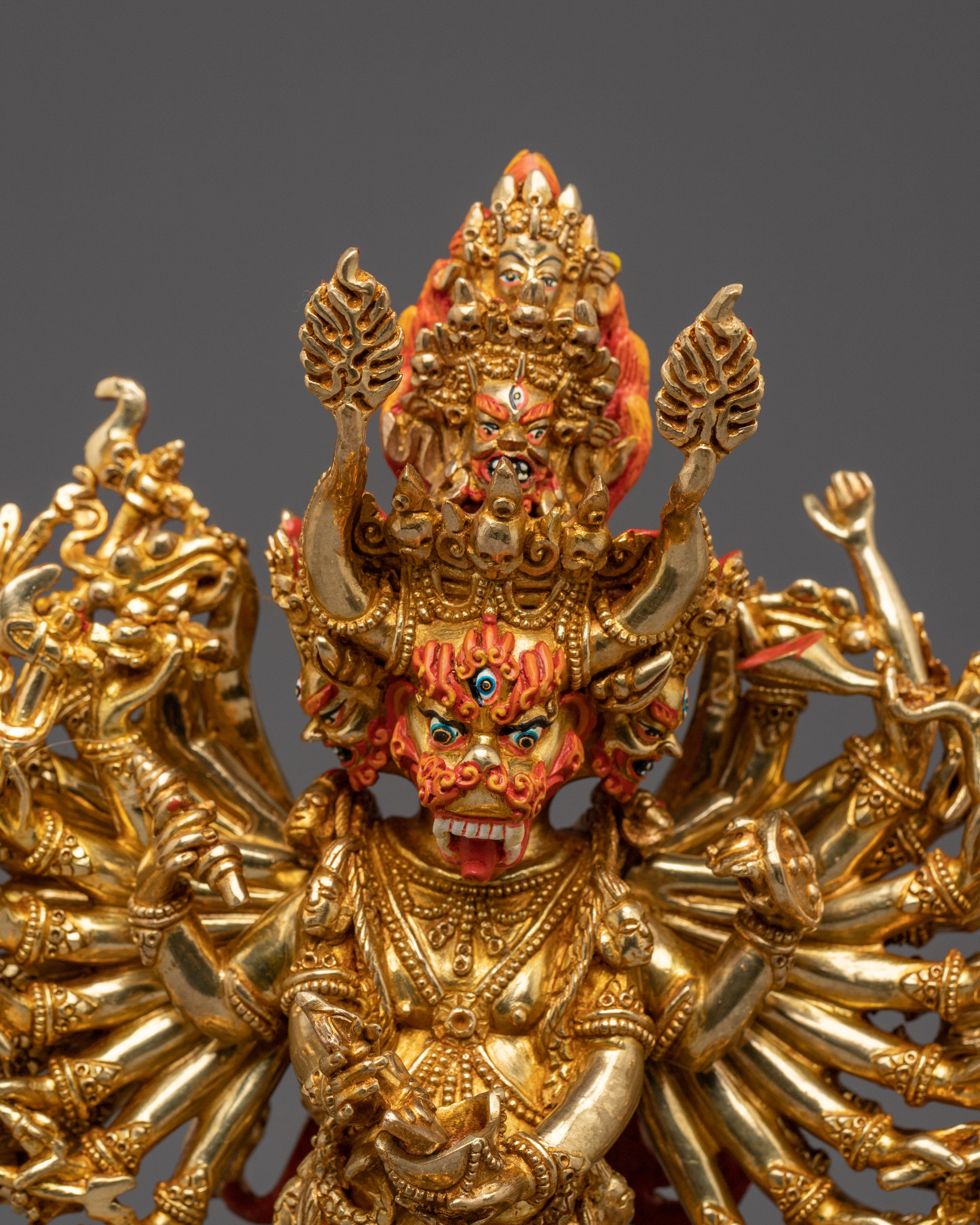 24K Gold Gilded Yamantaka Statue | Copper Buddhist Deity of Wisdom