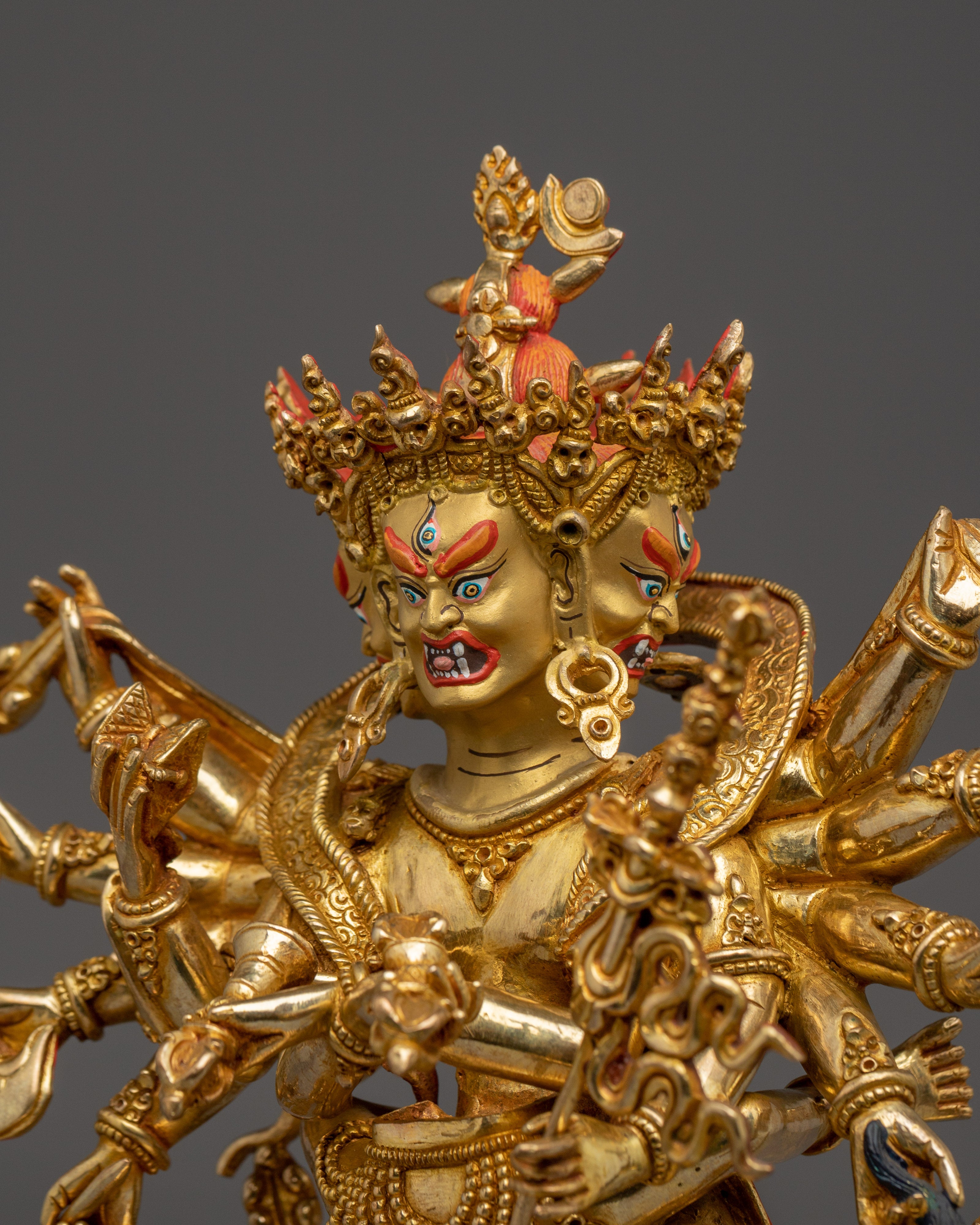 Copper Sculpture Gold Gilded Chakrasambhara | Tantric Copper Deity for Ritual Practice