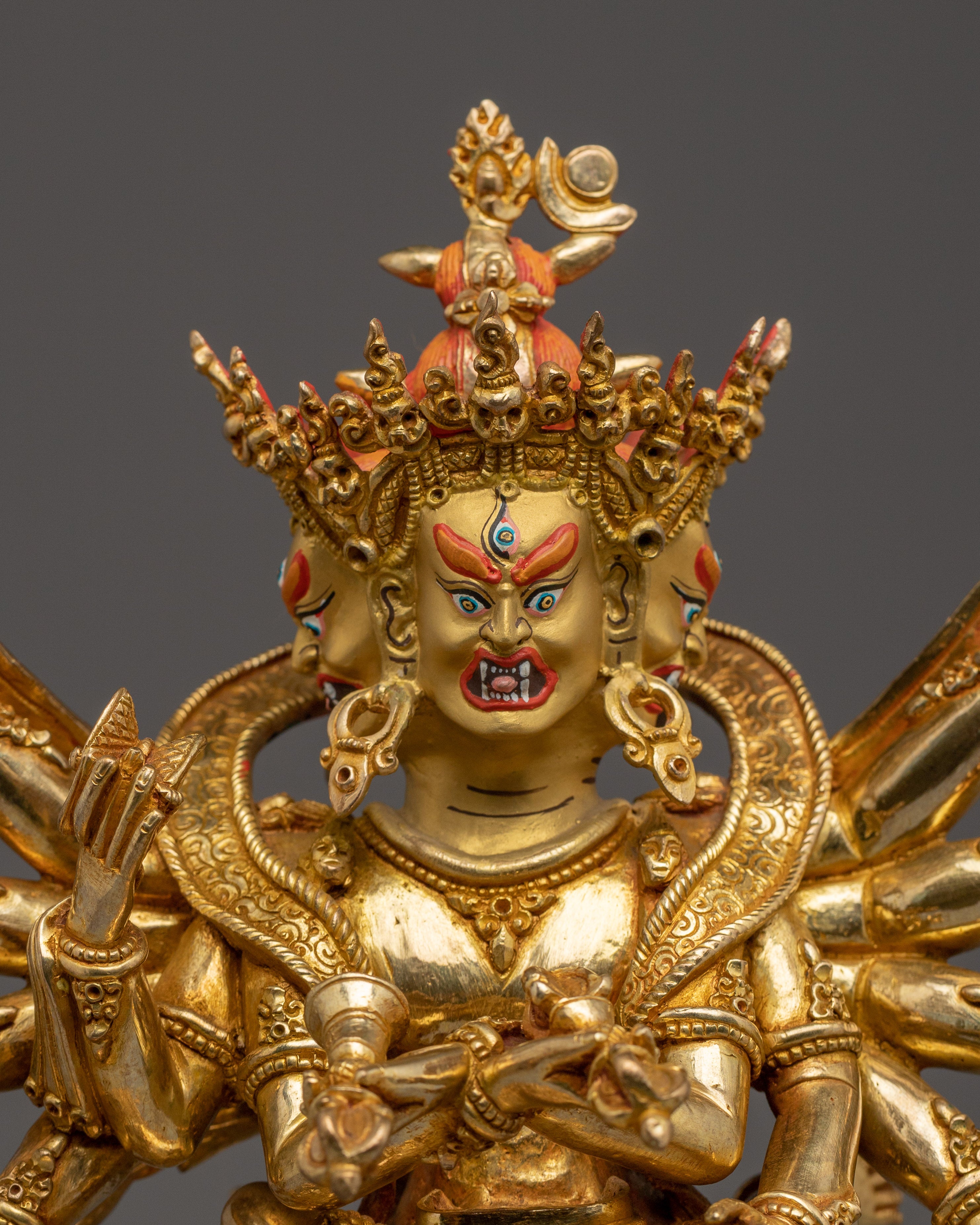 Copper Sculpture Gold Gilded Chakrasambhara | Tantric Copper Deity for Ritual Practice