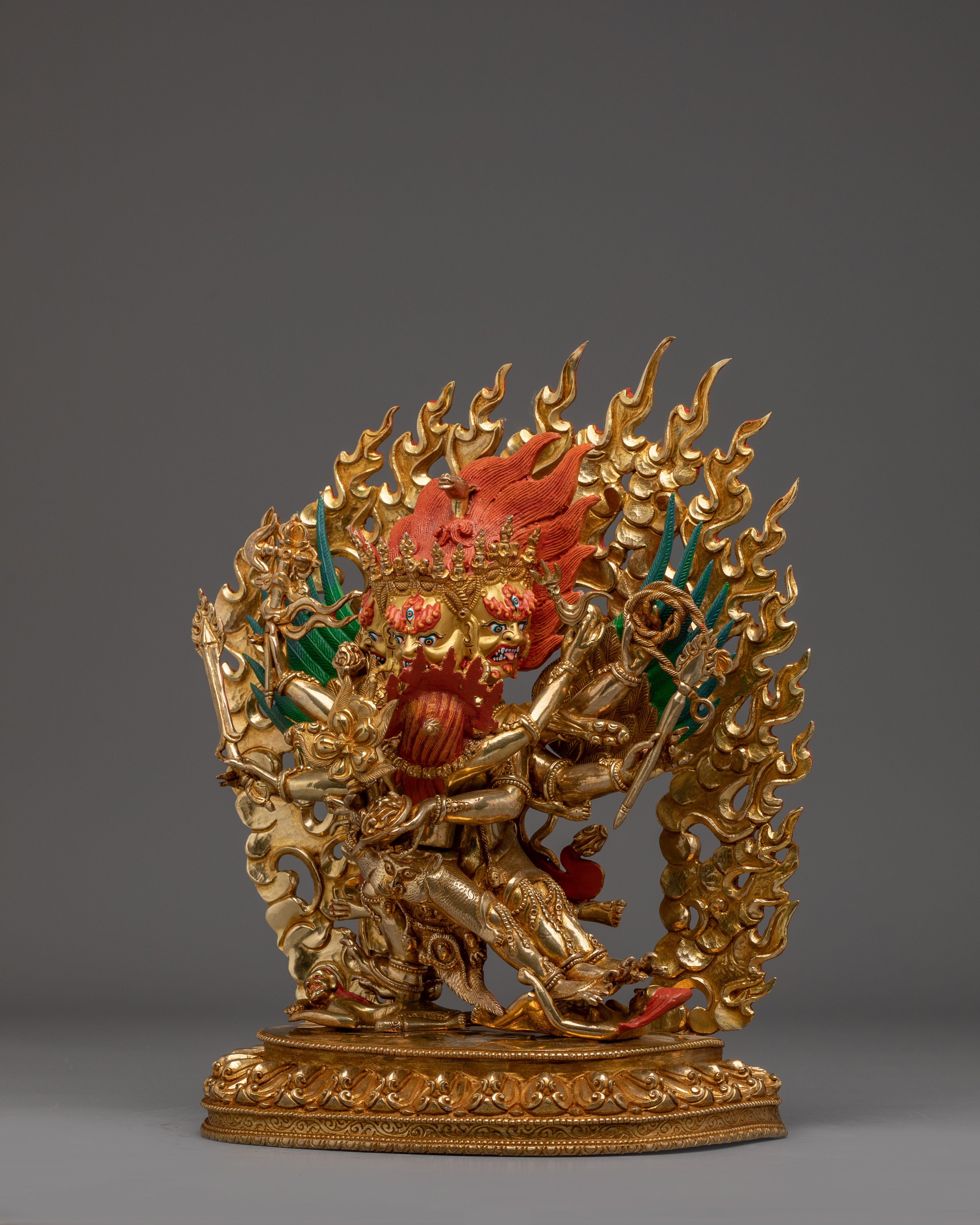 Fierce 24K Gold Hayagriva statue | Wrathful Tibetan Copper Deity for Healing