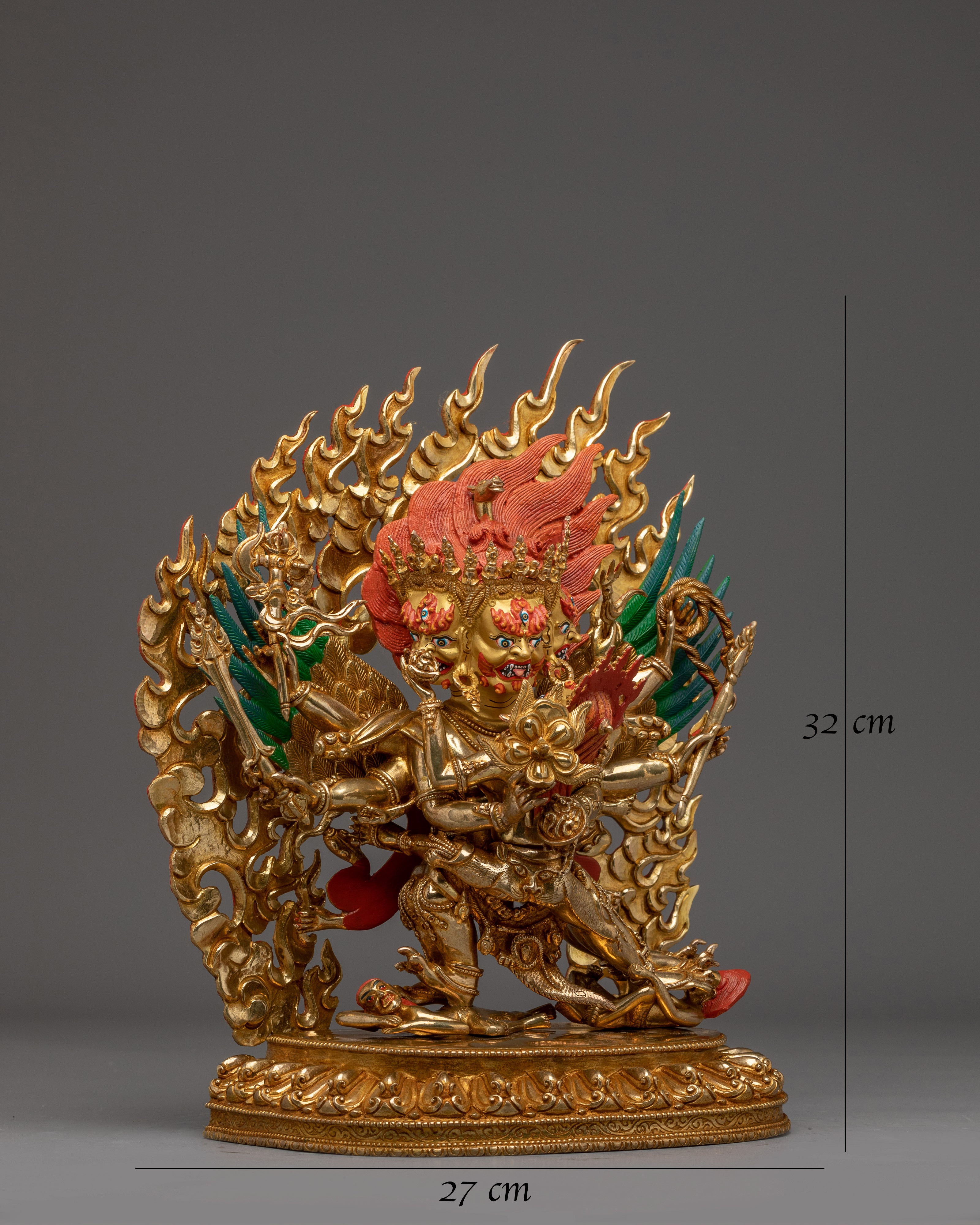 Fierce 24K Gold Hayagriva statue | Wrathful Tibetan Copper Deity for Healing