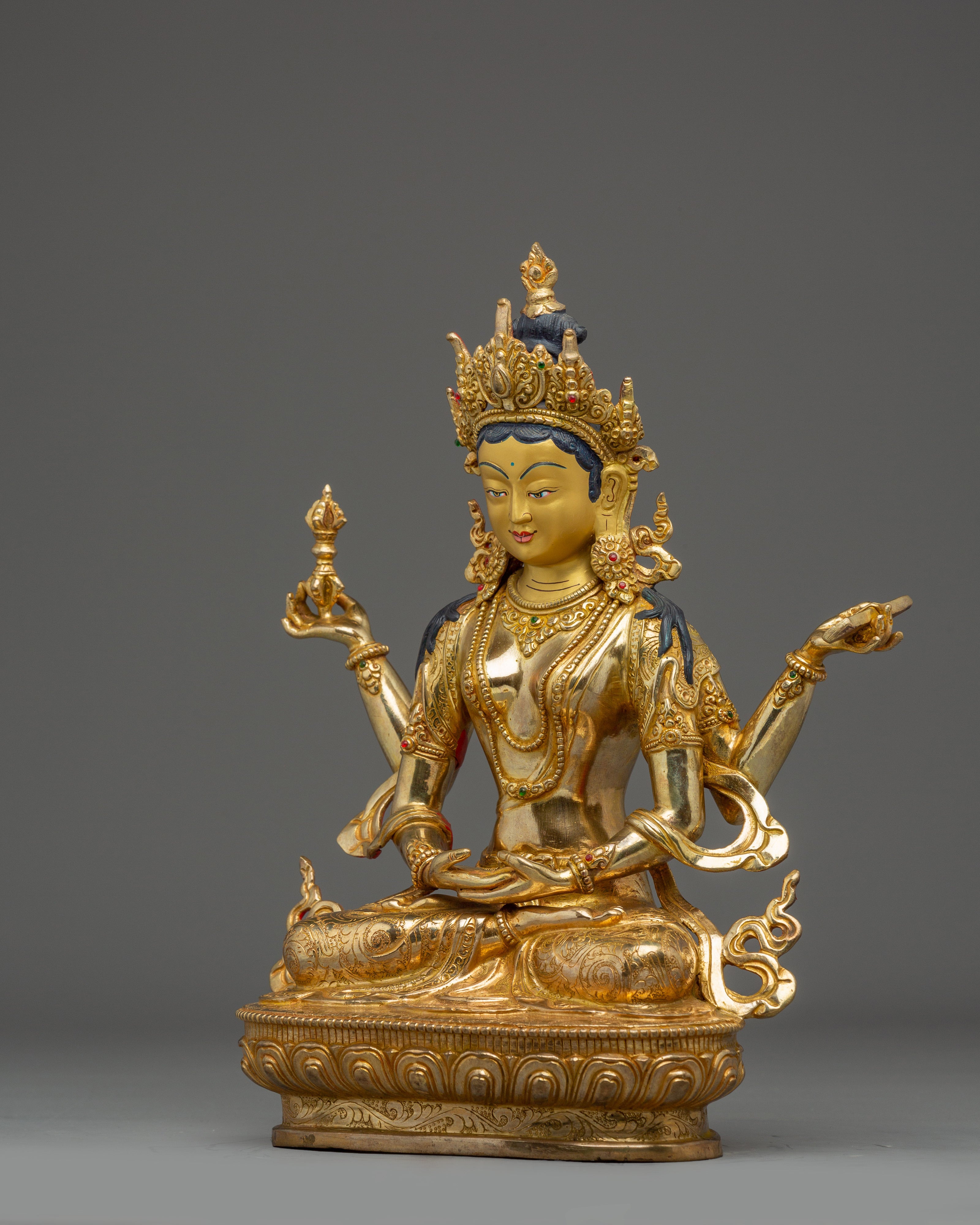Gold Gilded Prajna Paramita Statue | Copper Wisdom Deity of Perfection for Buddhist Altar