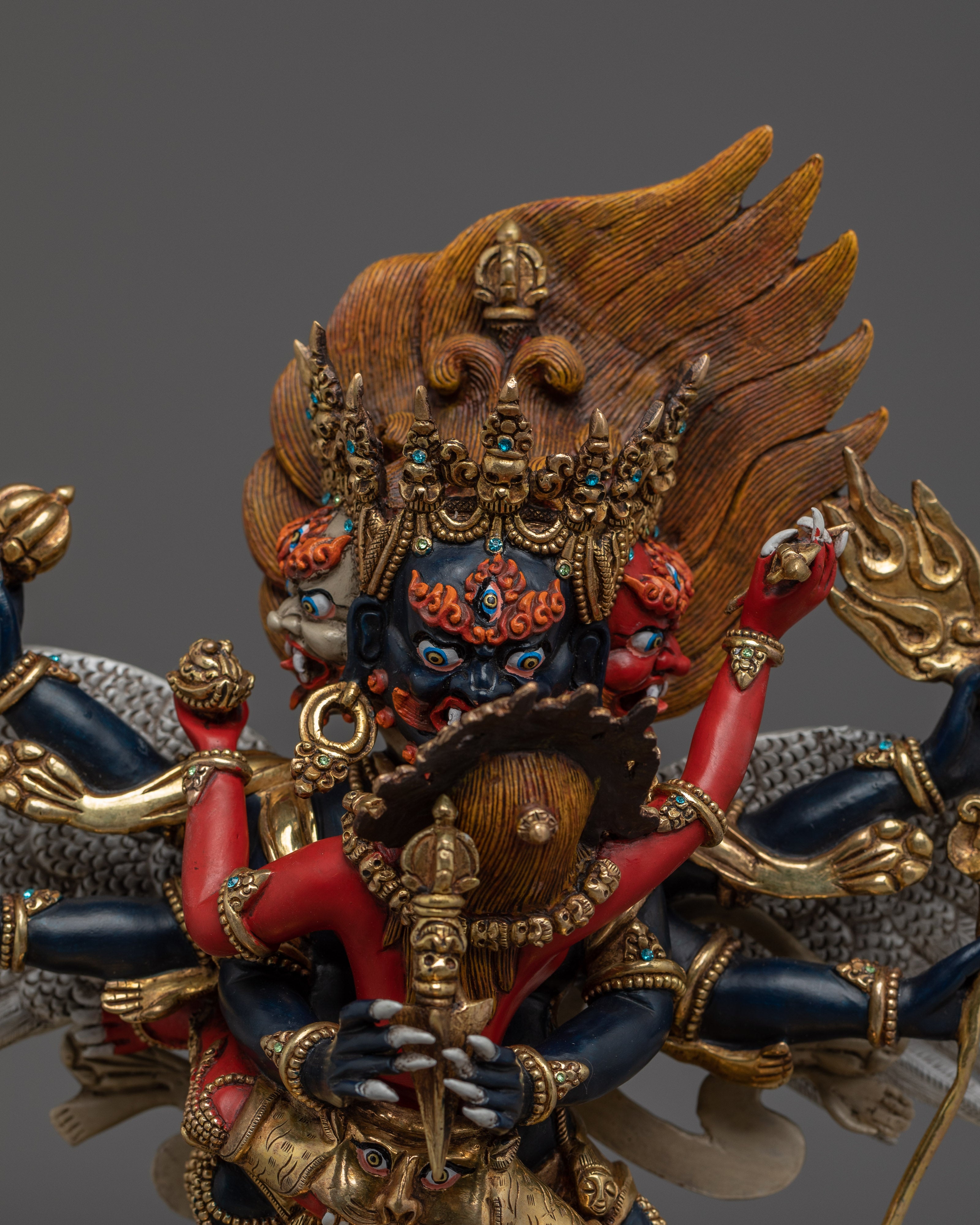 Gold Gilded Vajrakilaya Statue | Wrathful Copper Tantric Deity for Obstacle Removal