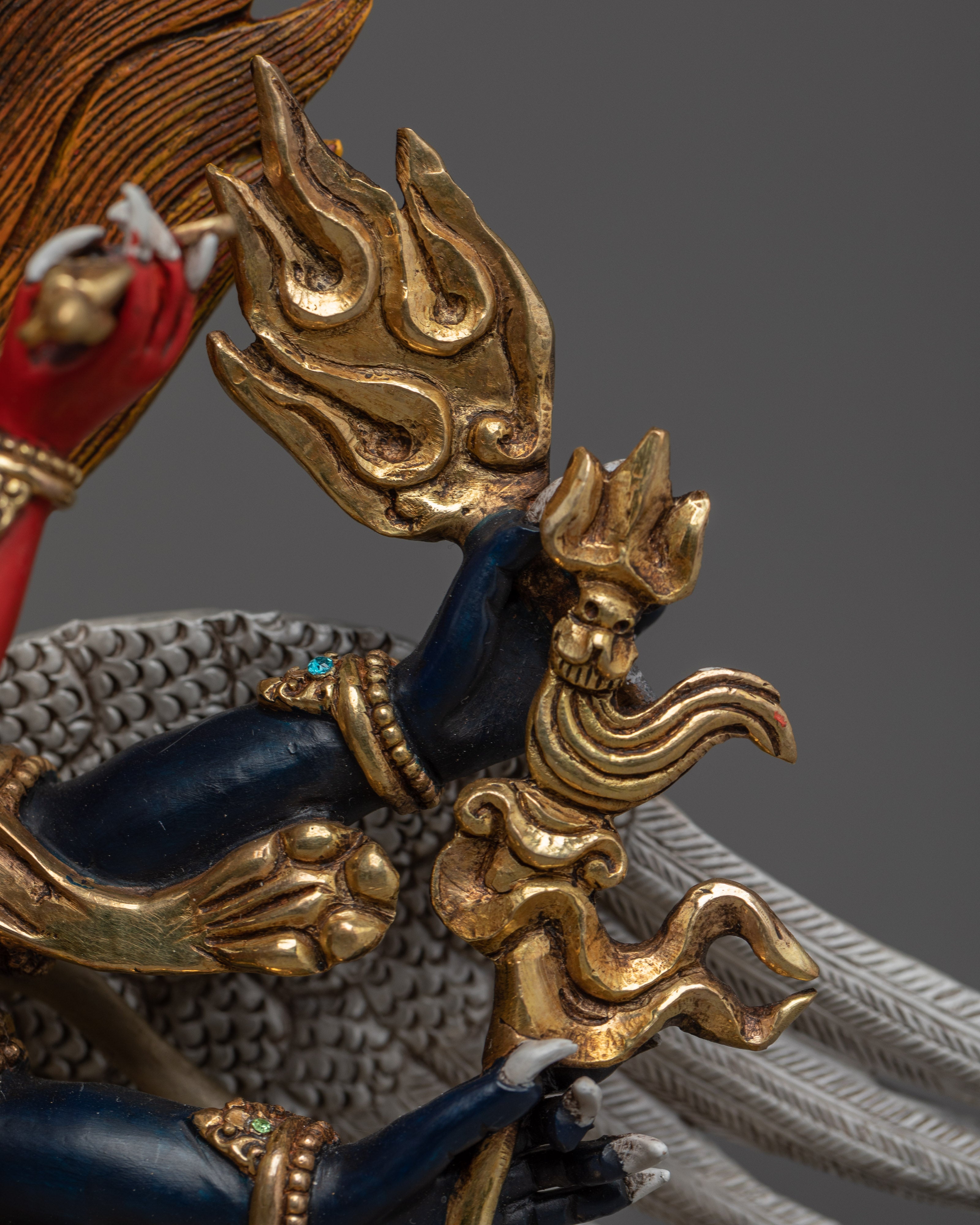 Gold Gilded Vajrakilaya Statue | Wrathful Copper Tantric Deity for Obstacle Removal