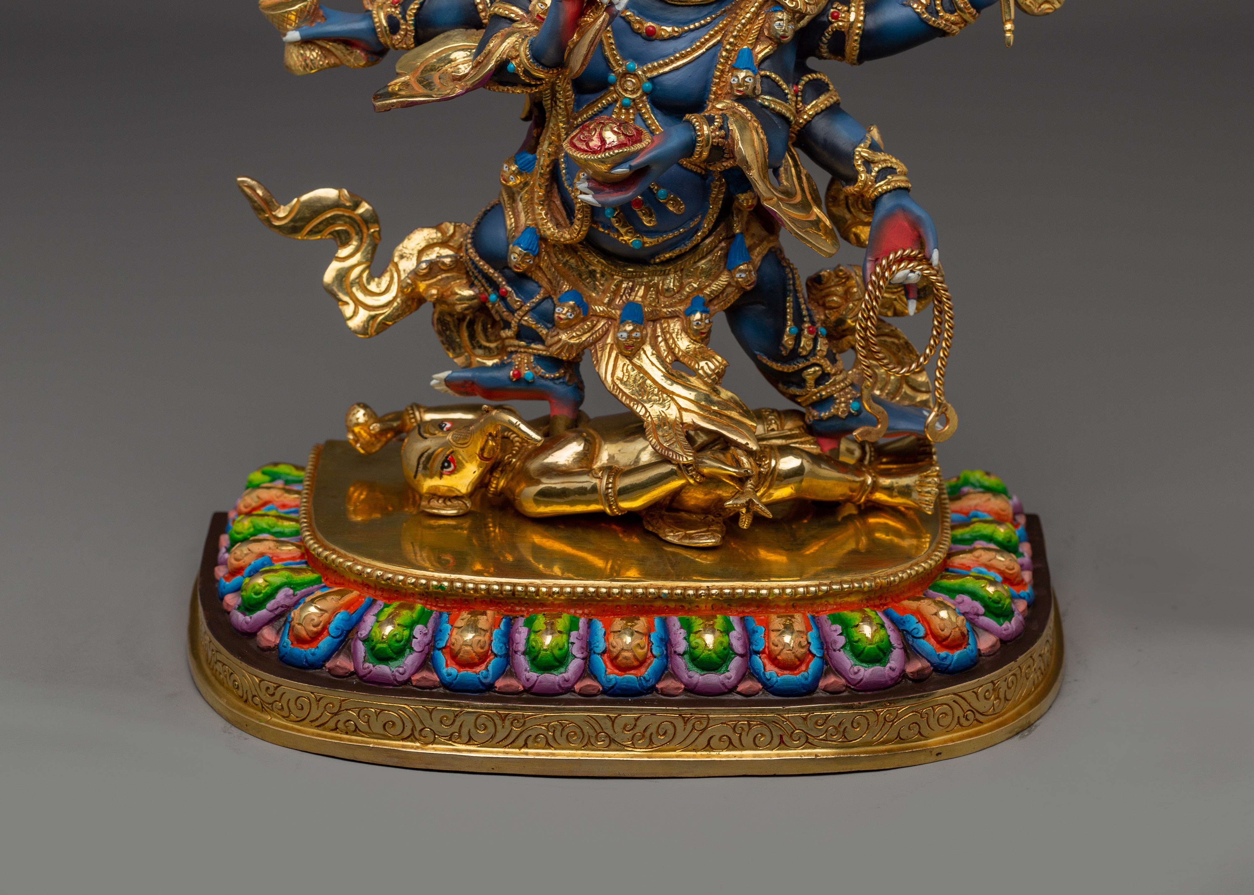 Gold Gilded Six-Armed Mahakala Statue | Copper Tantric Deity for Obstacle Removal