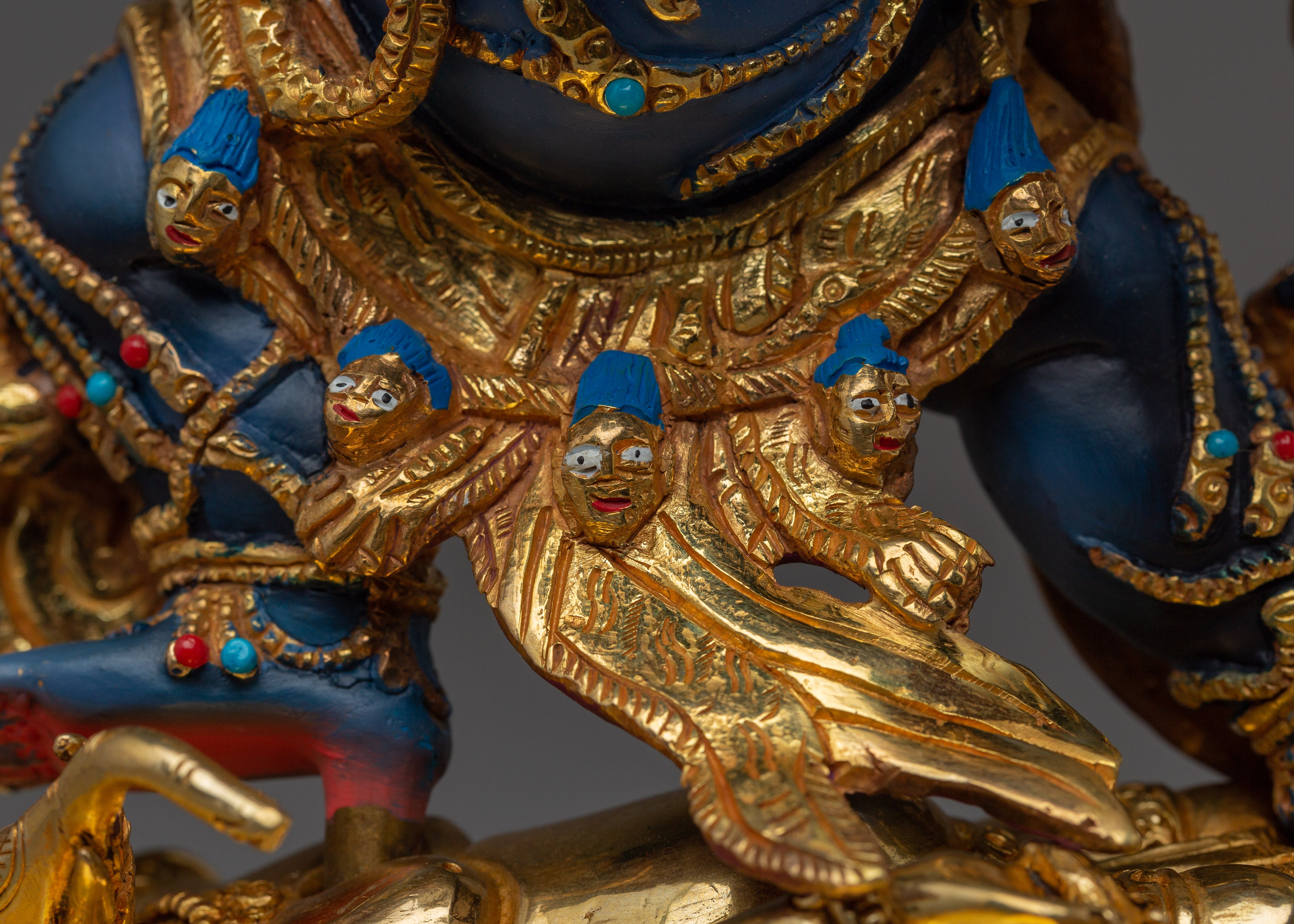 Gold Gilded Six-Armed Mahakala Statue | Copper Tantric Deity for Obstacle Removal