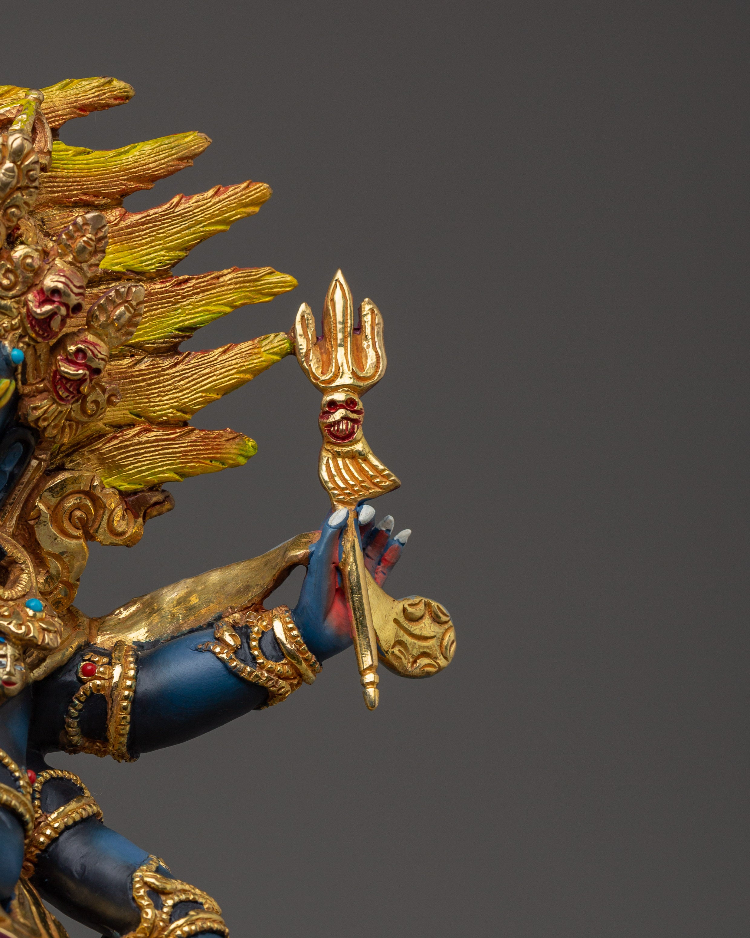 Gold Gilded Six-Armed Mahakala Statue | Copper Tantric Deity for Obstacle Removal