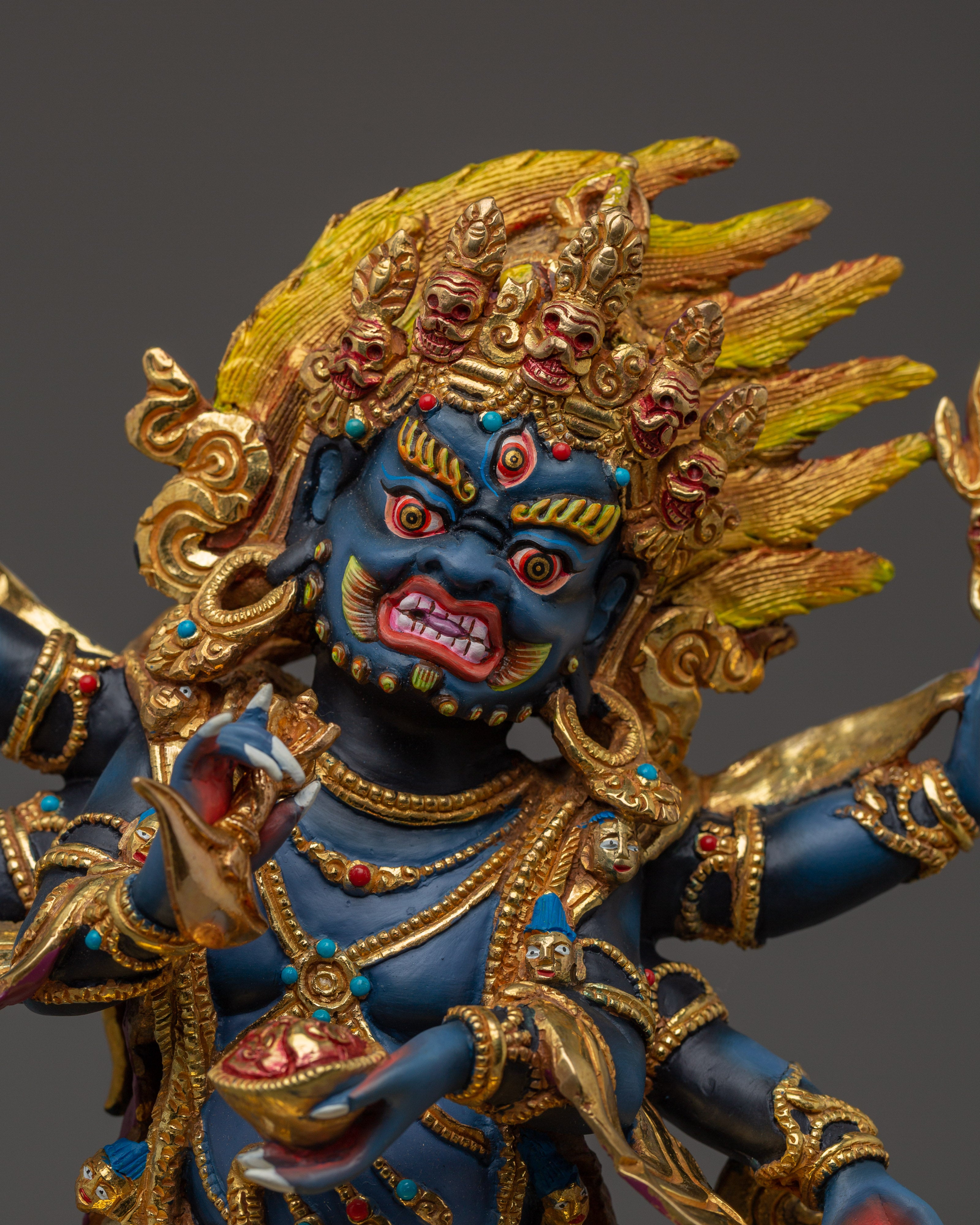 Gold Gilded Six-Armed Mahakala Statue | Copper Tantric Deity for Obstacle Removal