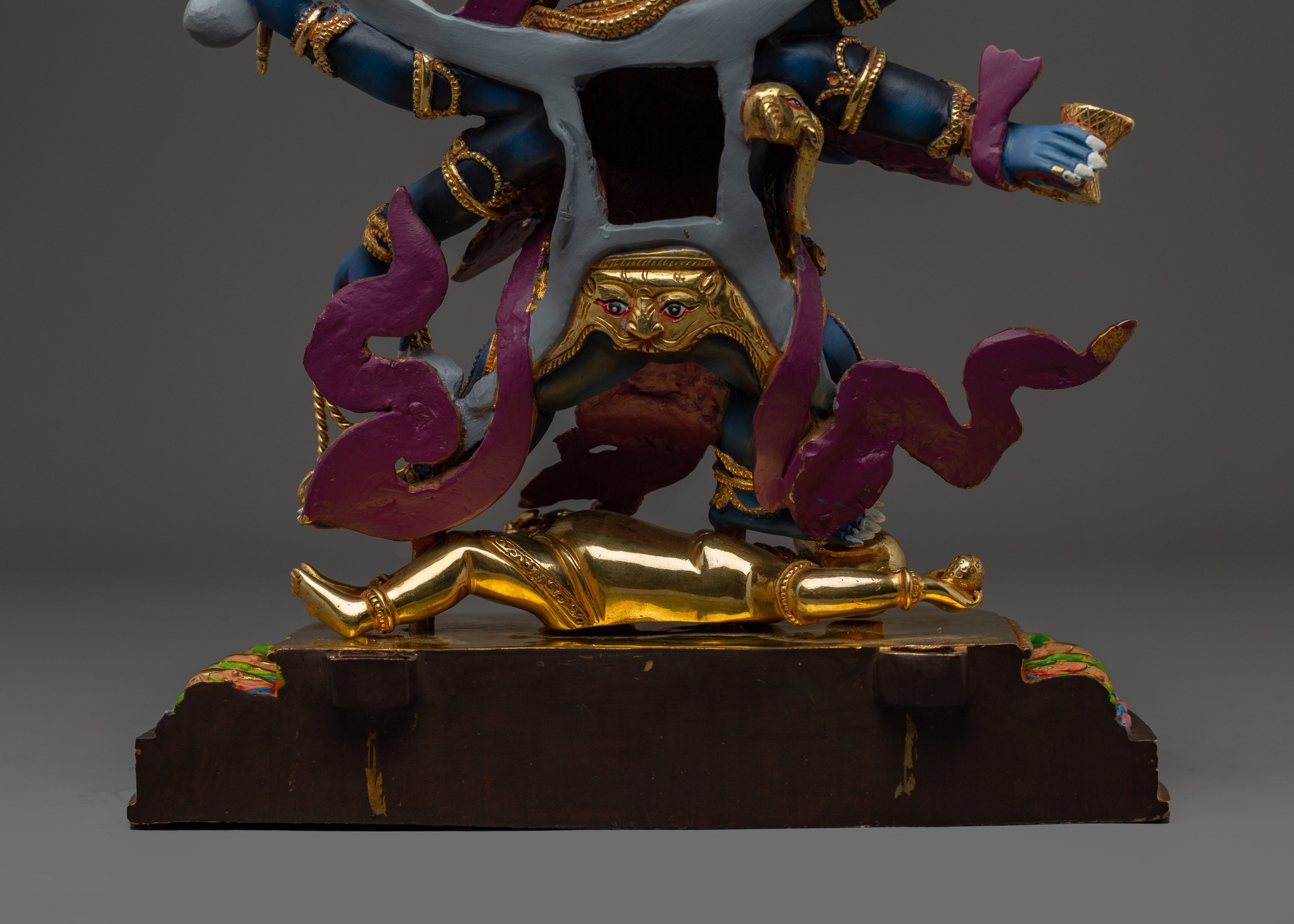 Gold Gilded Six-Armed Mahakala Statue | Copper Tantric Deity for Obstacle Removal