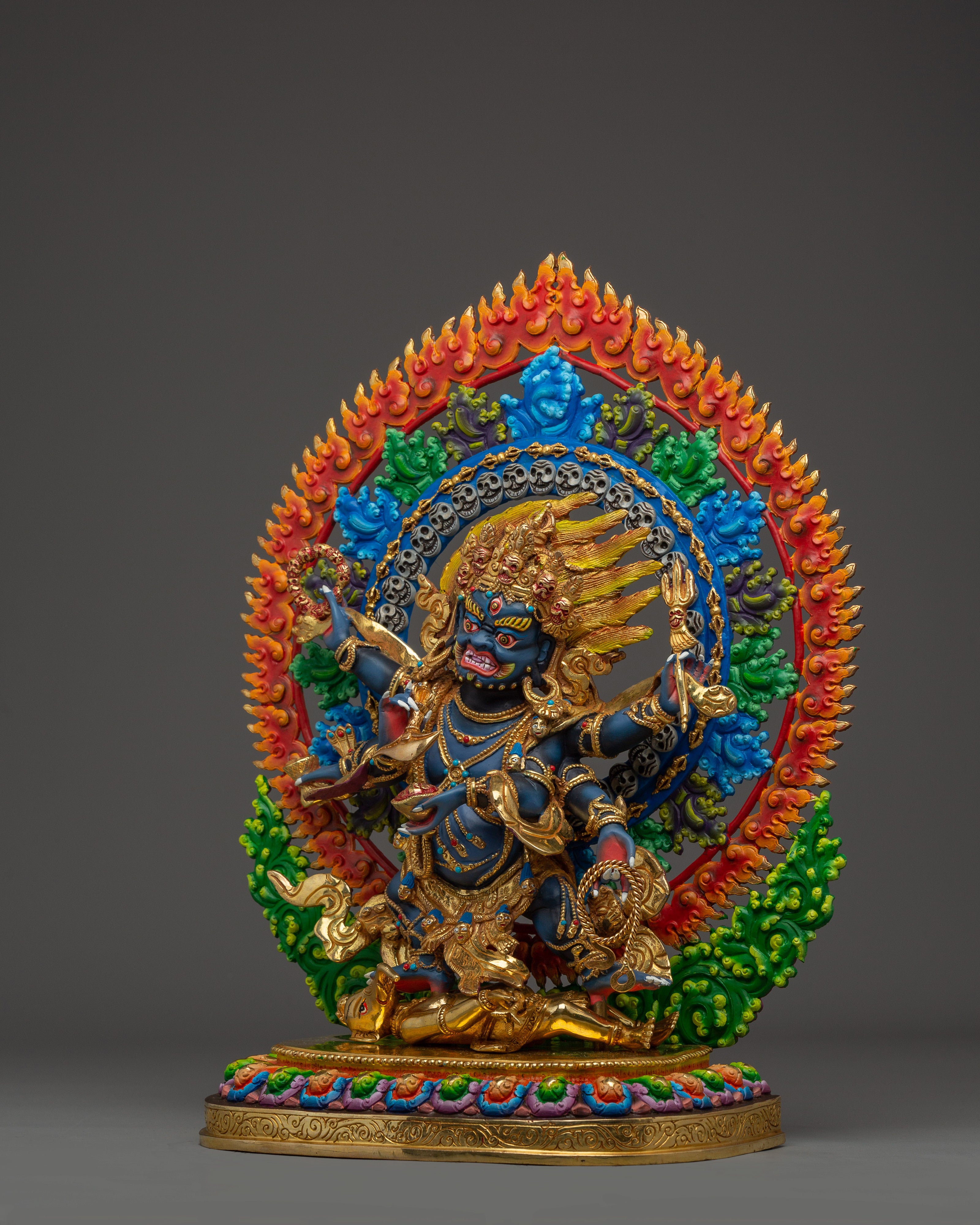 Gold Gilded Six-Armed Mahakala Statue | Copper Tantric Deity for Obstacle Removal