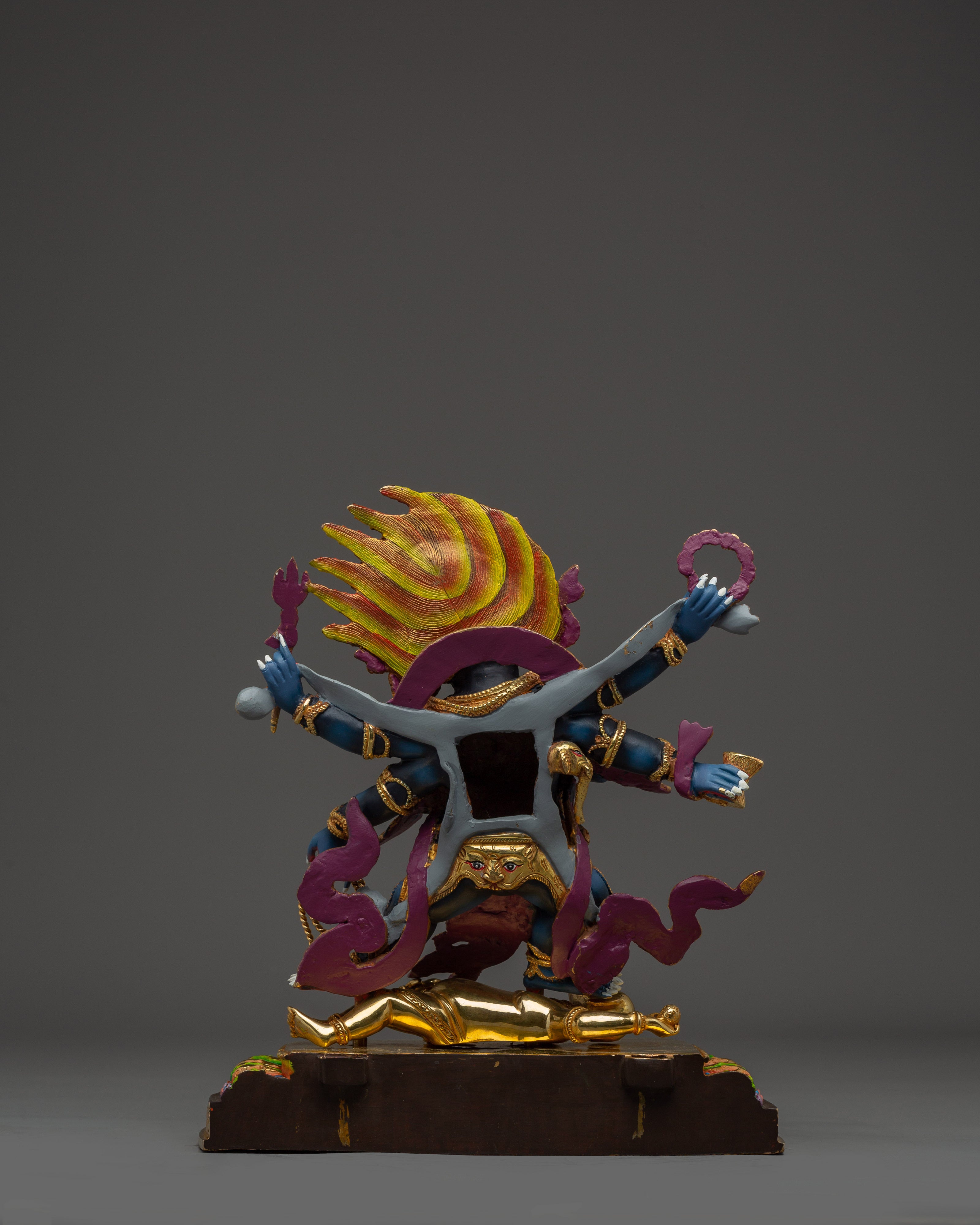 Gold Gilded Six-Armed Mahakala Statue | Copper Tantric Deity for Obstacle Removal