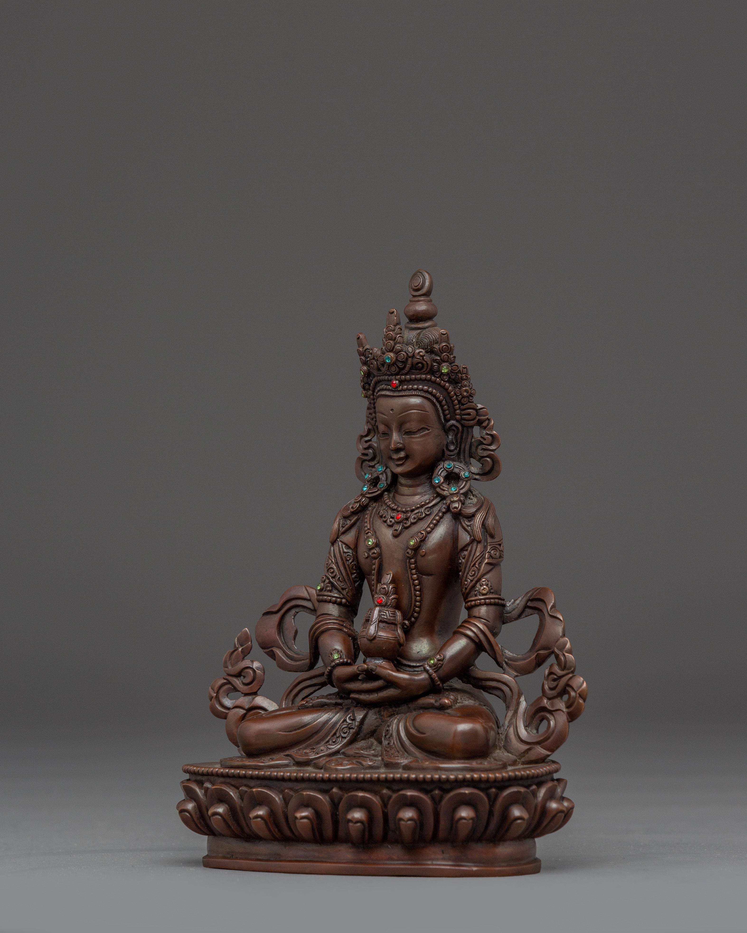 Oxidized Copper Amitayus Statue | Symbol of Longevity