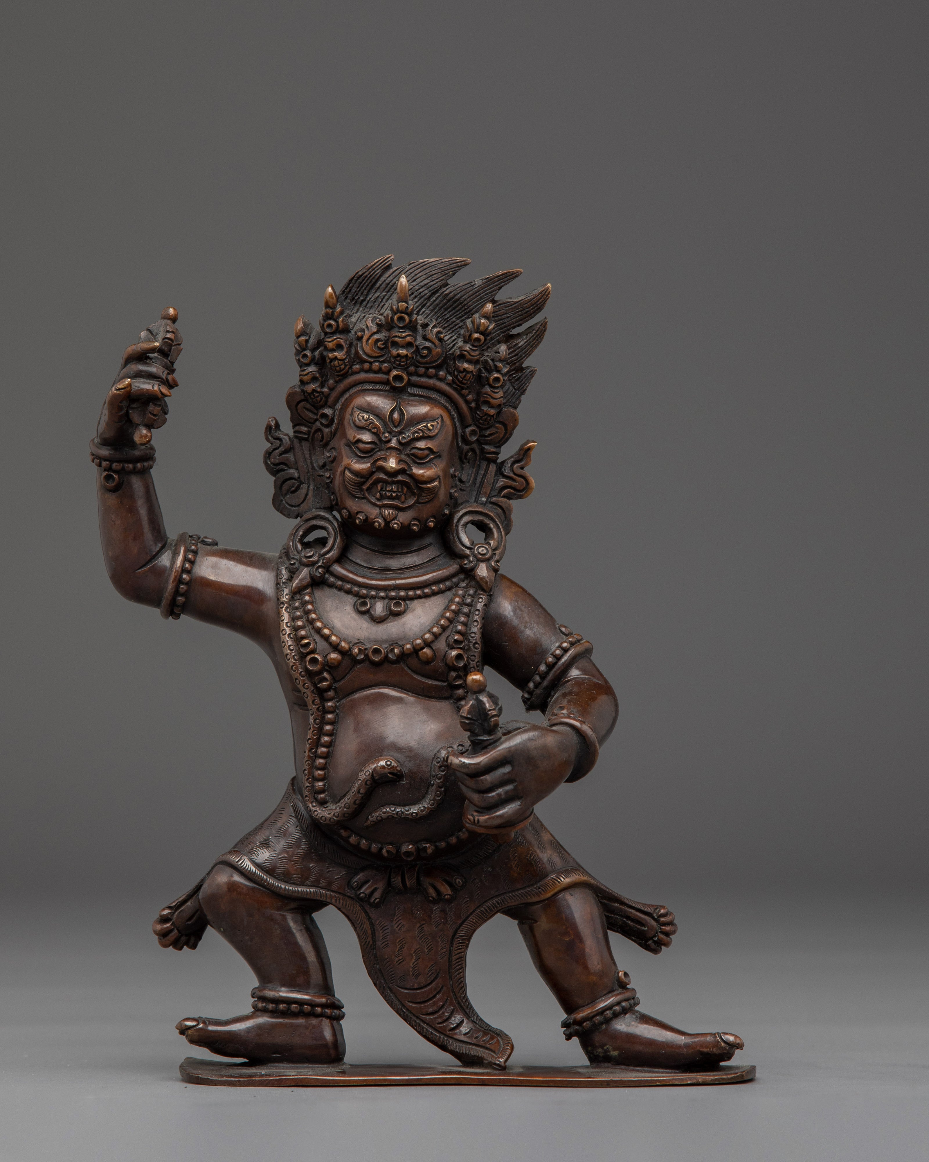 Black Dzambhala Wrathful Deity Statue Set | Tibetan Buddhist Ritual Art