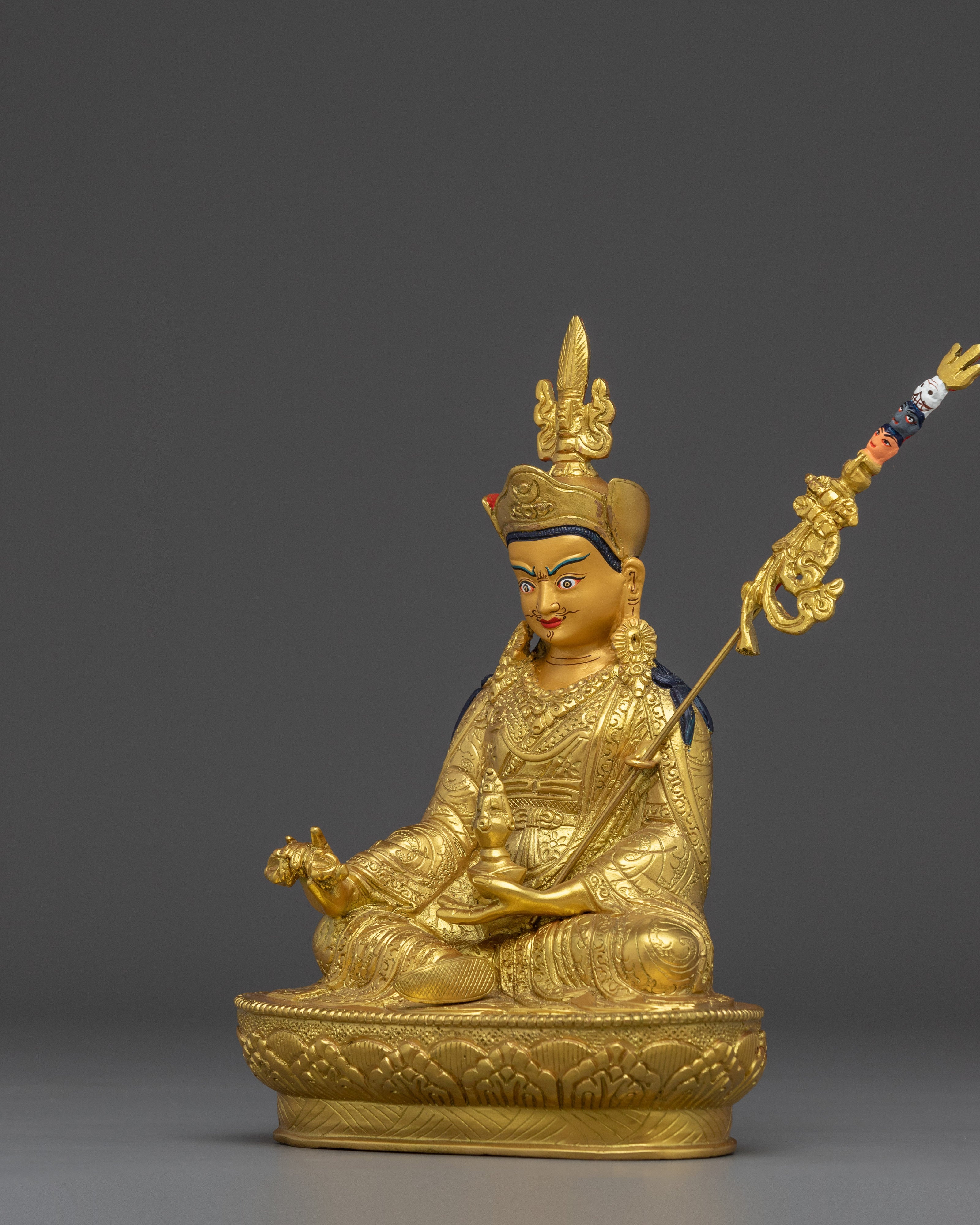 Vajra Master Guru Rinpoche Golden Statue | Himalayan Padmasambhava Artwork