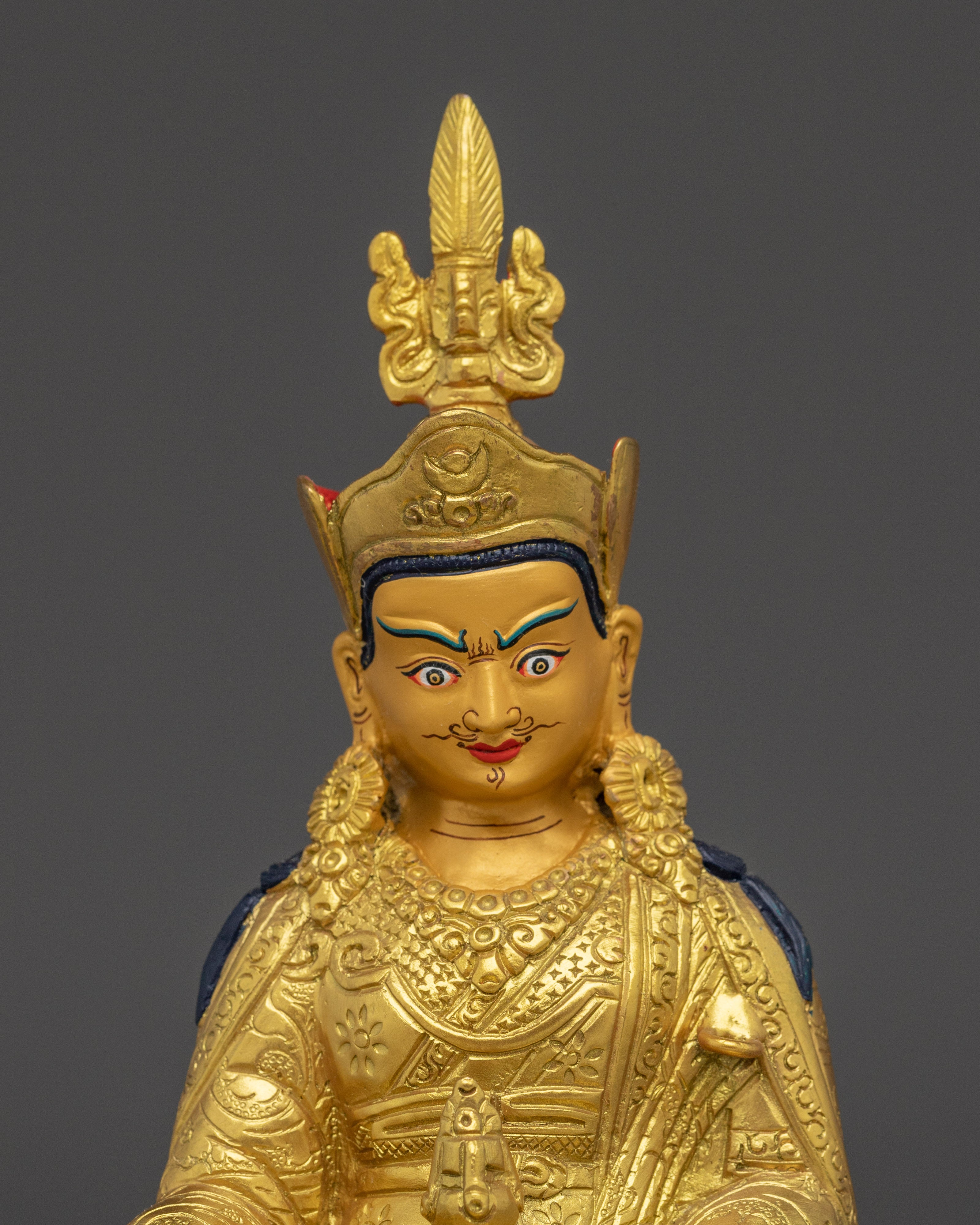 Vajra Master Guru Rinpoche Golden Statue | Himalayan Padmasambhava Artwork