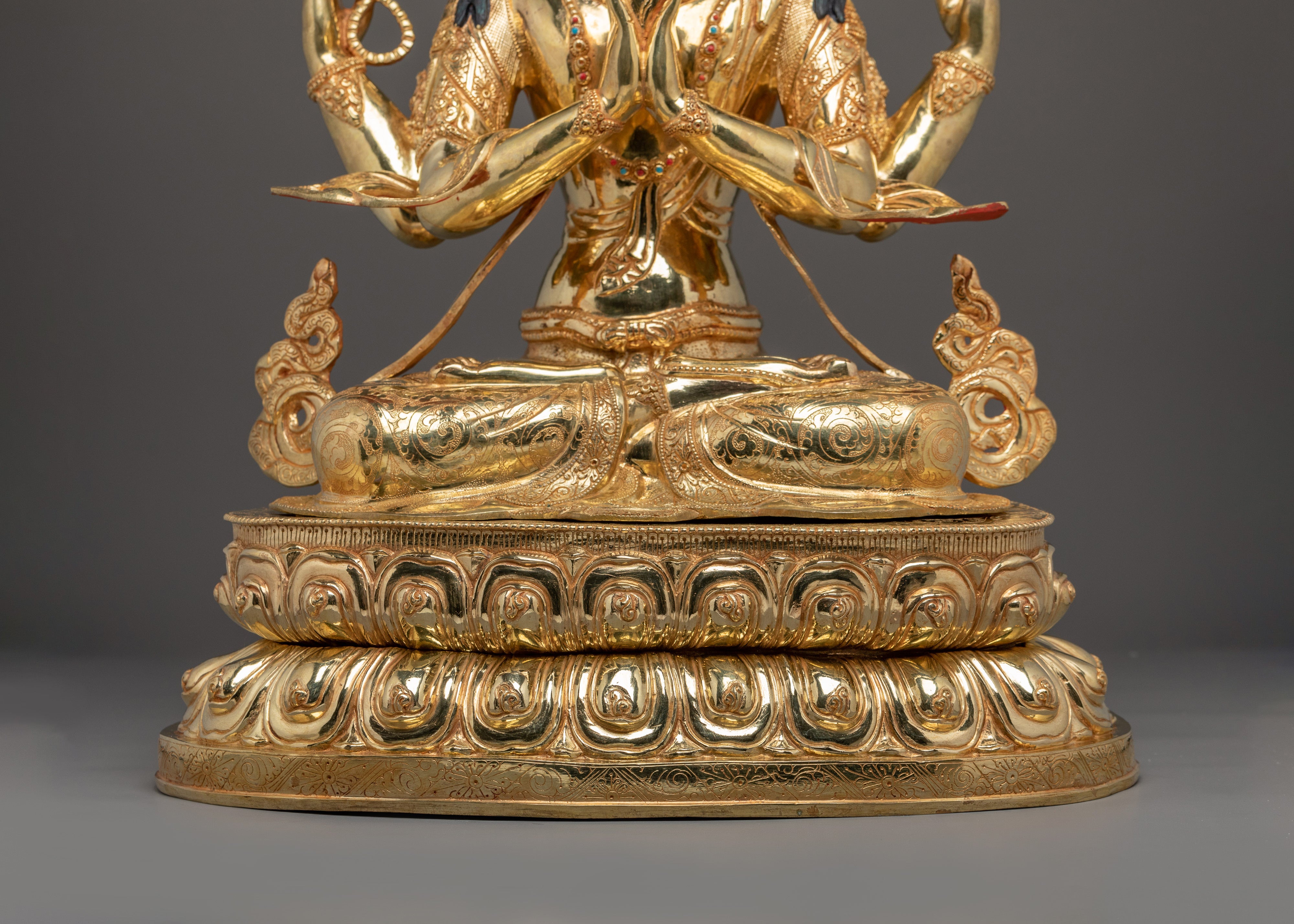 Chenrezig Statue with Copper Body | Tibetan Buddhist Shrine Sculpture