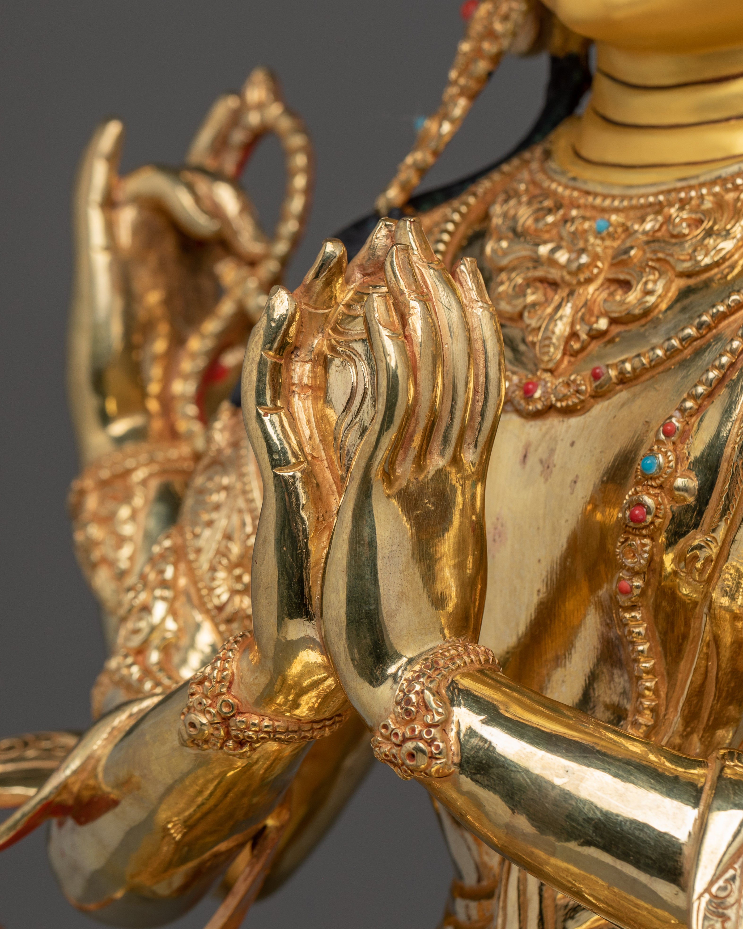 Chenrezig Statue with Copper Body | Tibetan Buddhist Shrine Sculpture