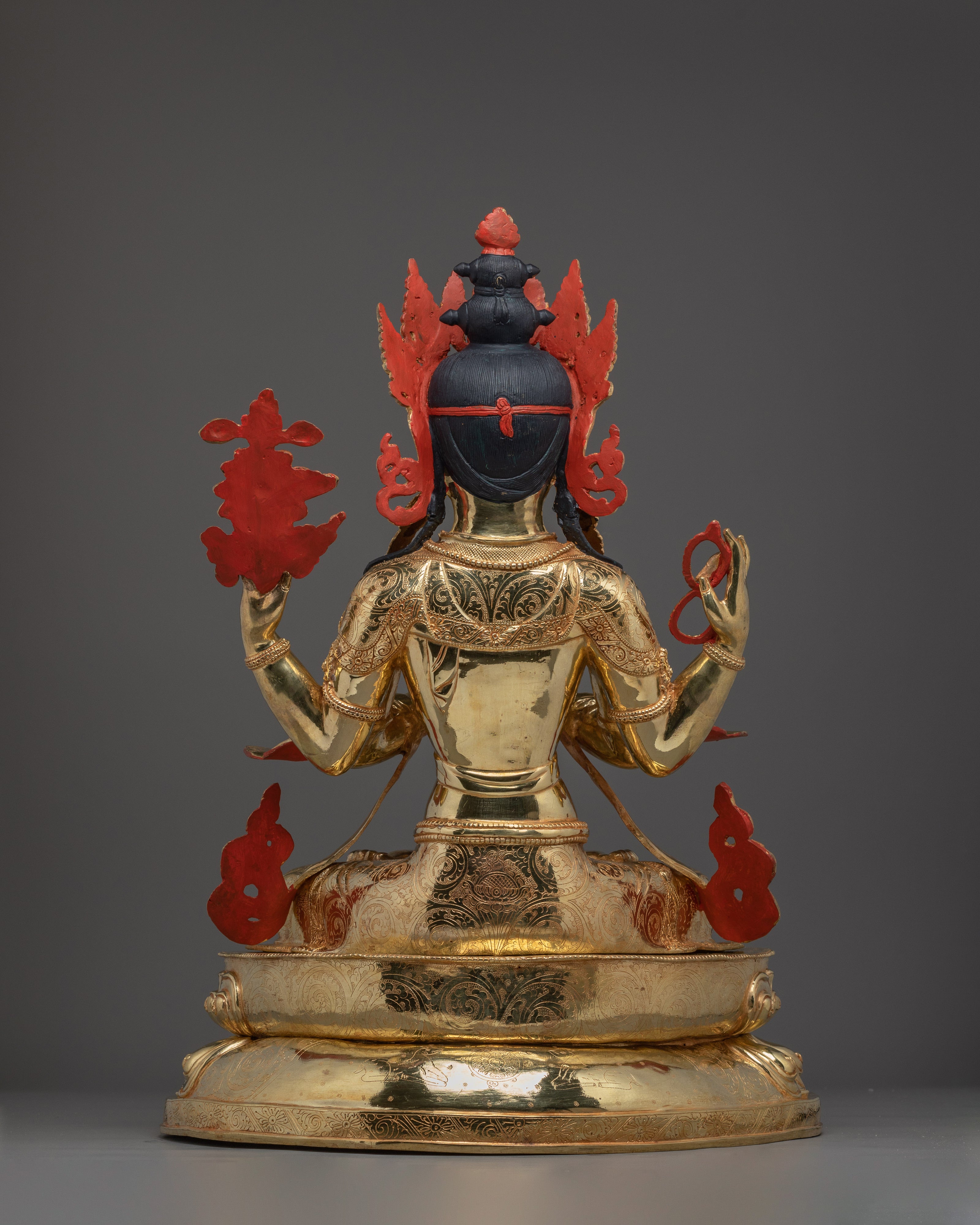Chenrezig Statue with Copper Body | Tibetan Buddhist Shrine Sculpture