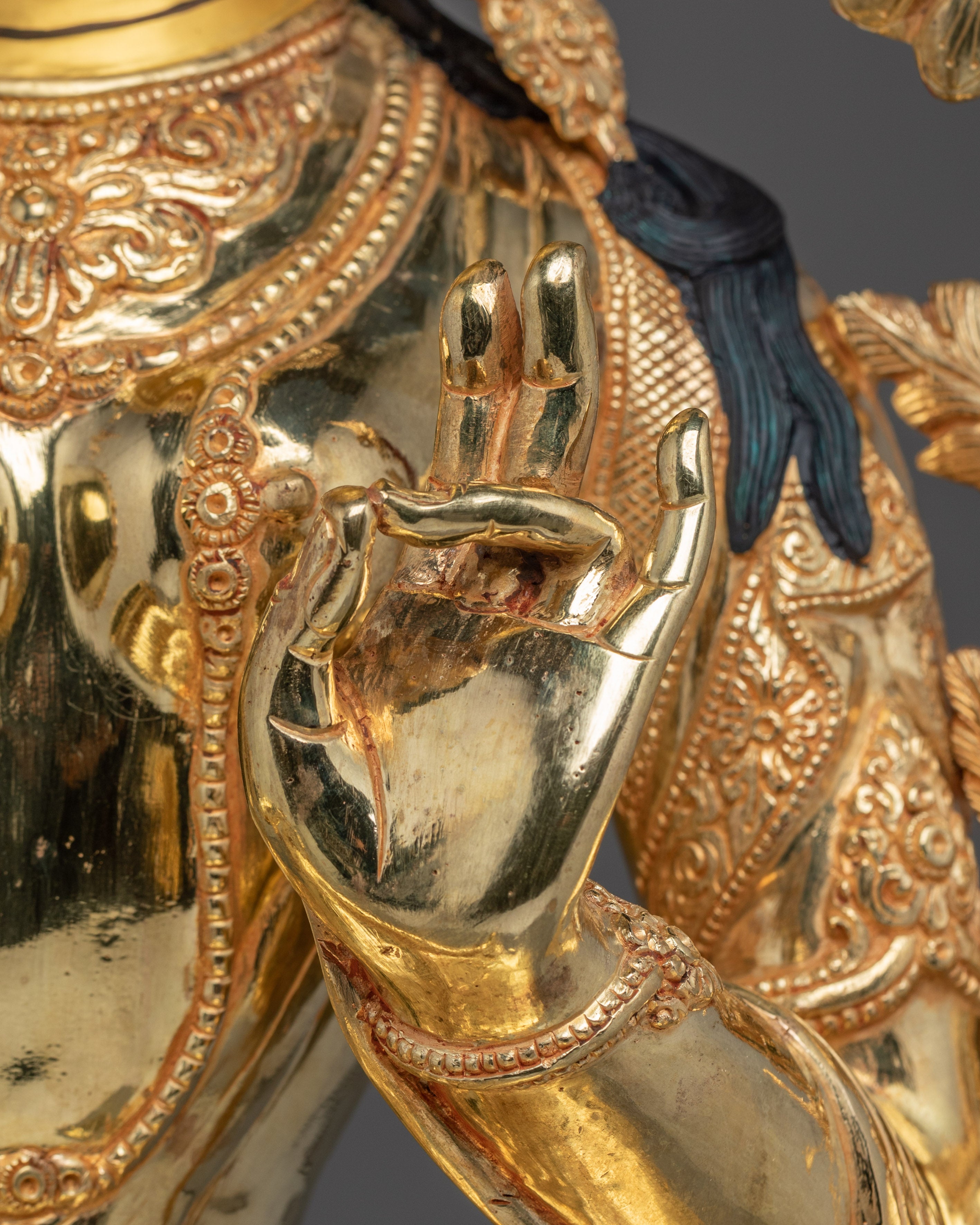 Green Tara Statue Gilded in 24K Gold | Buddhist Deity Sculpture and Bodhisattva Art