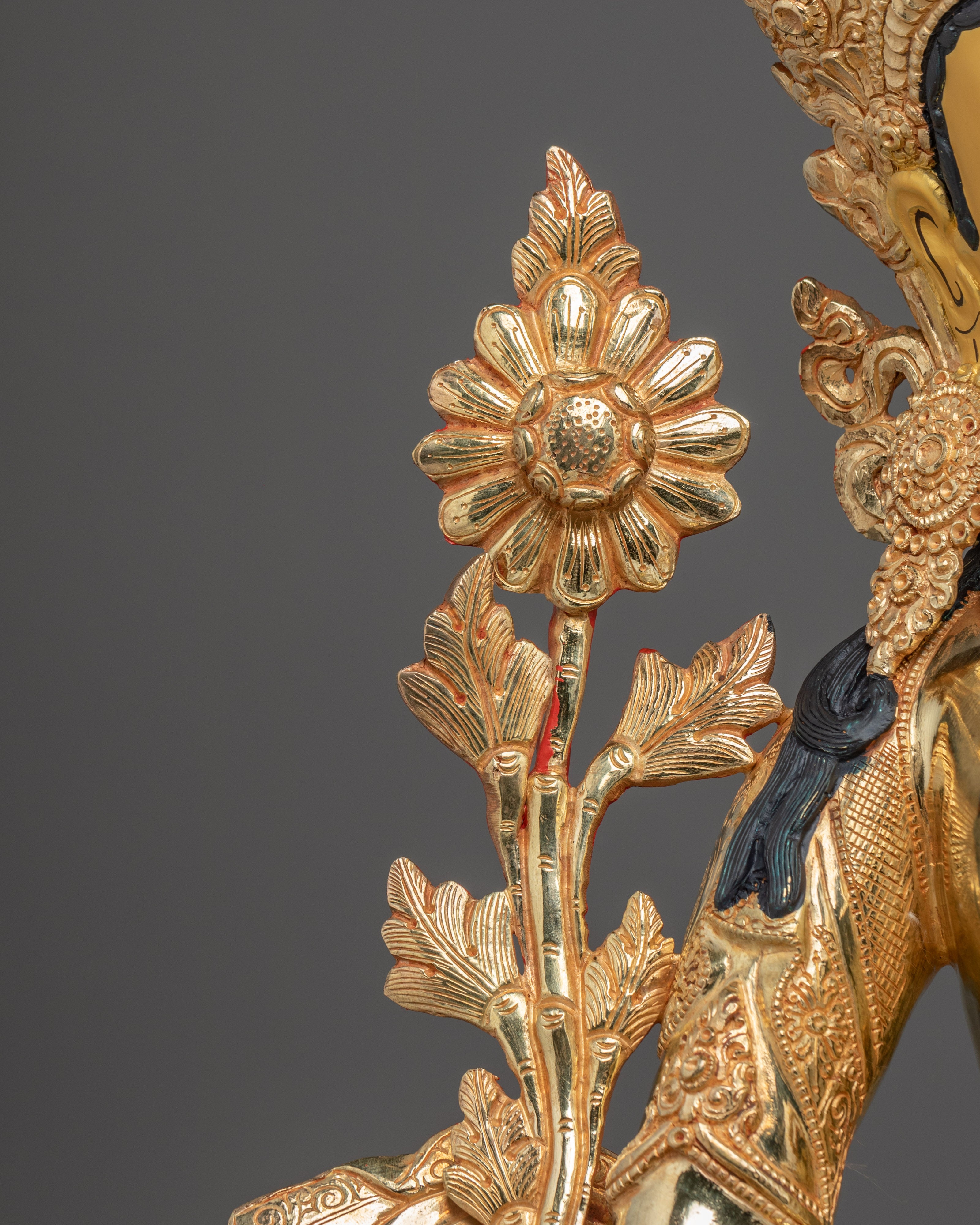 Green Tara Statue Gilded in 24K Gold | Buddhist Deity Sculpture and Bodhisattva Art