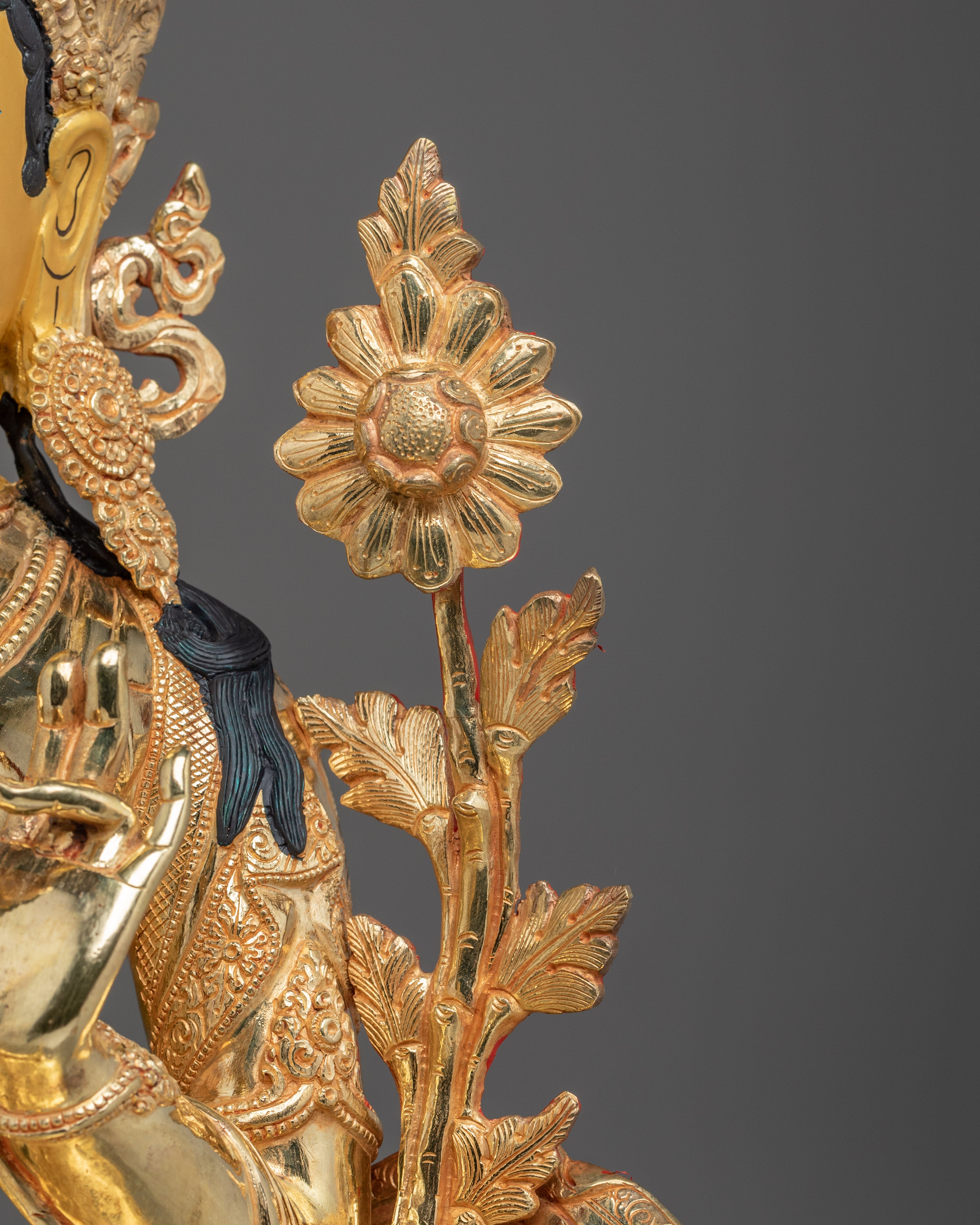 Green Tara Statue Gilded in 24K Gold | Buddhist Deity Sculpture and Bodhisattva Art