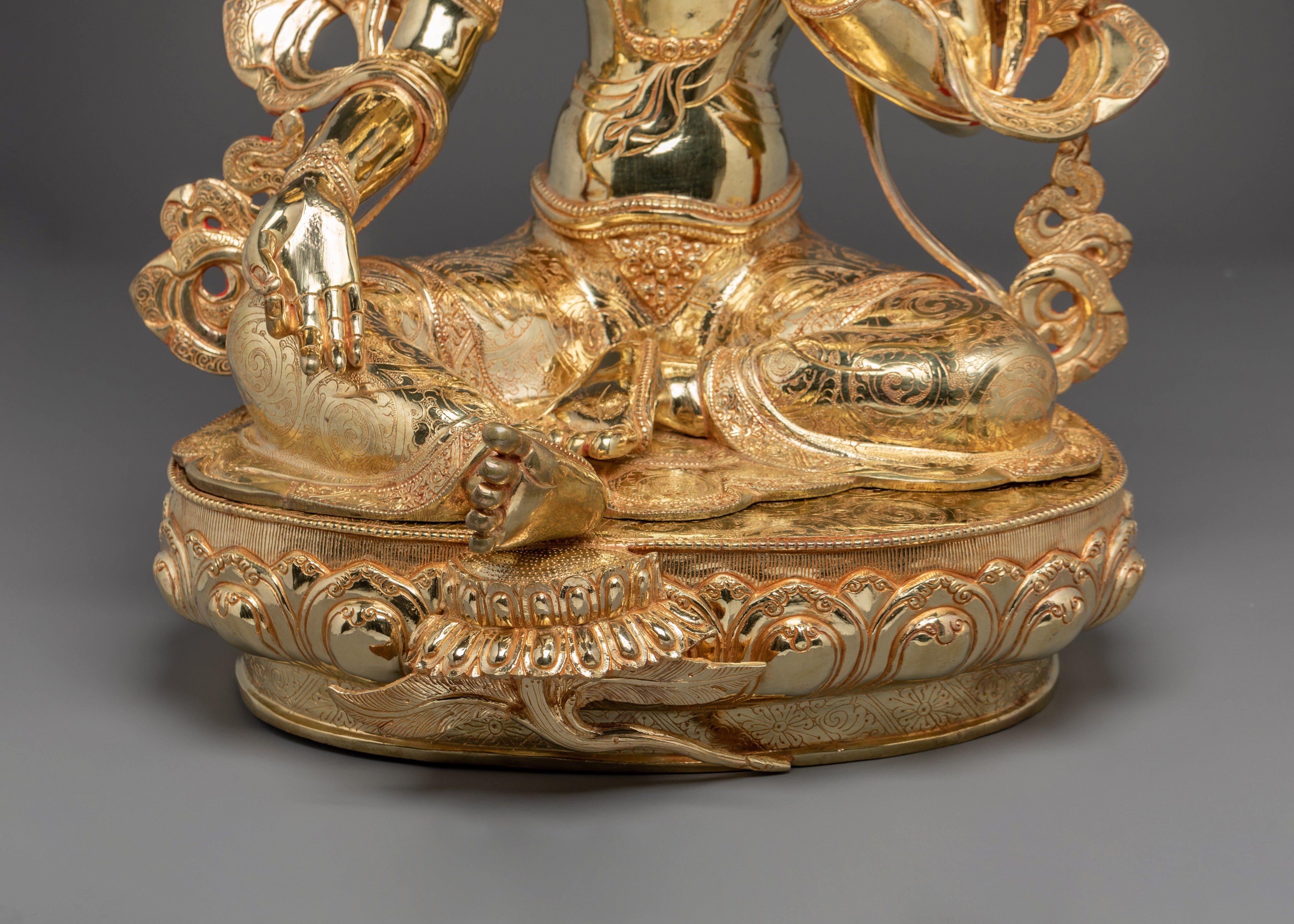 Green Tara Statue Gilded in 24K Gold | Buddhist Deity Sculpture and Bodhisattva Art