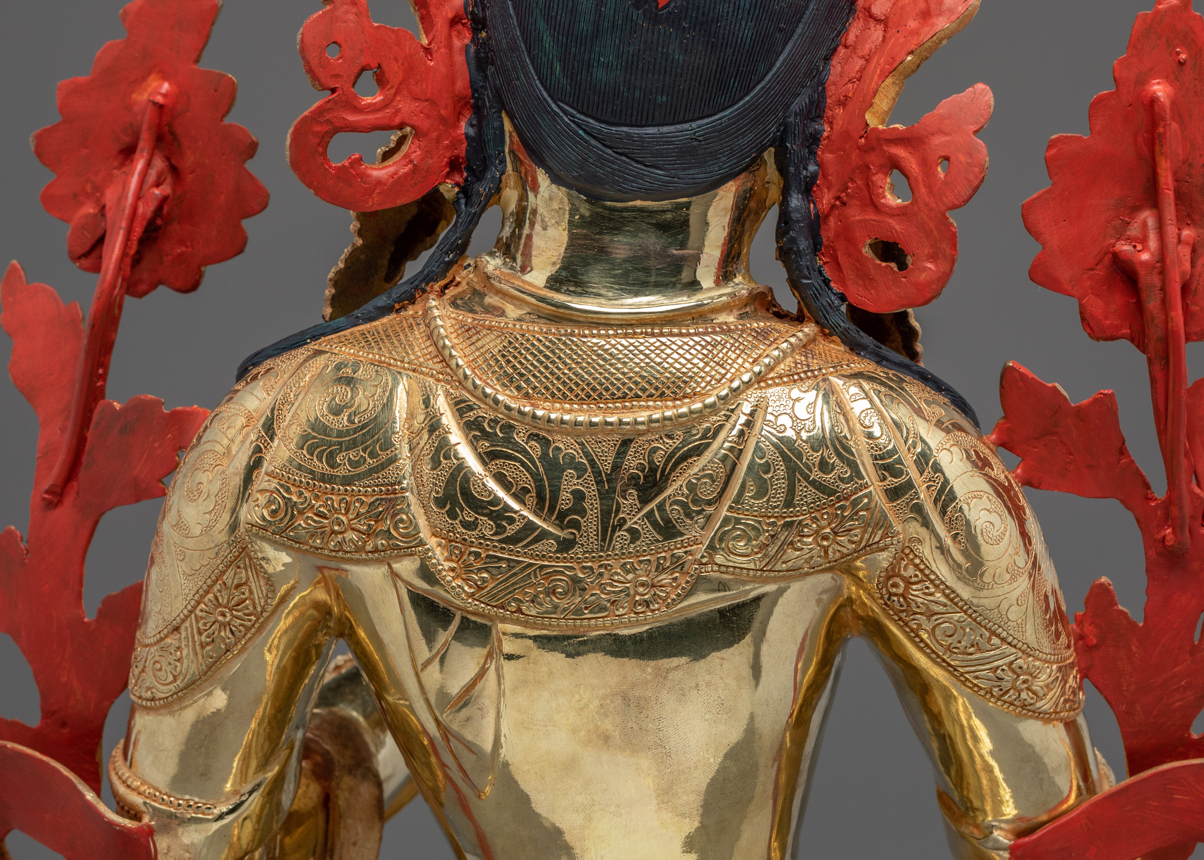 Green Tara Statue Gilded in 24K Gold | Buddhist Deity Sculpture and Bodhisattva Art