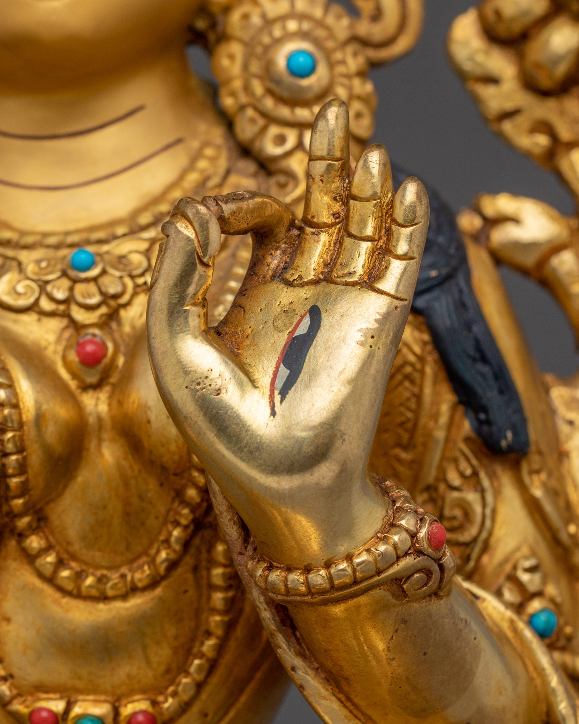 White Tara Altar Statue for Healing | Buddhist Copper Sculpture Gilded in 24K Gold