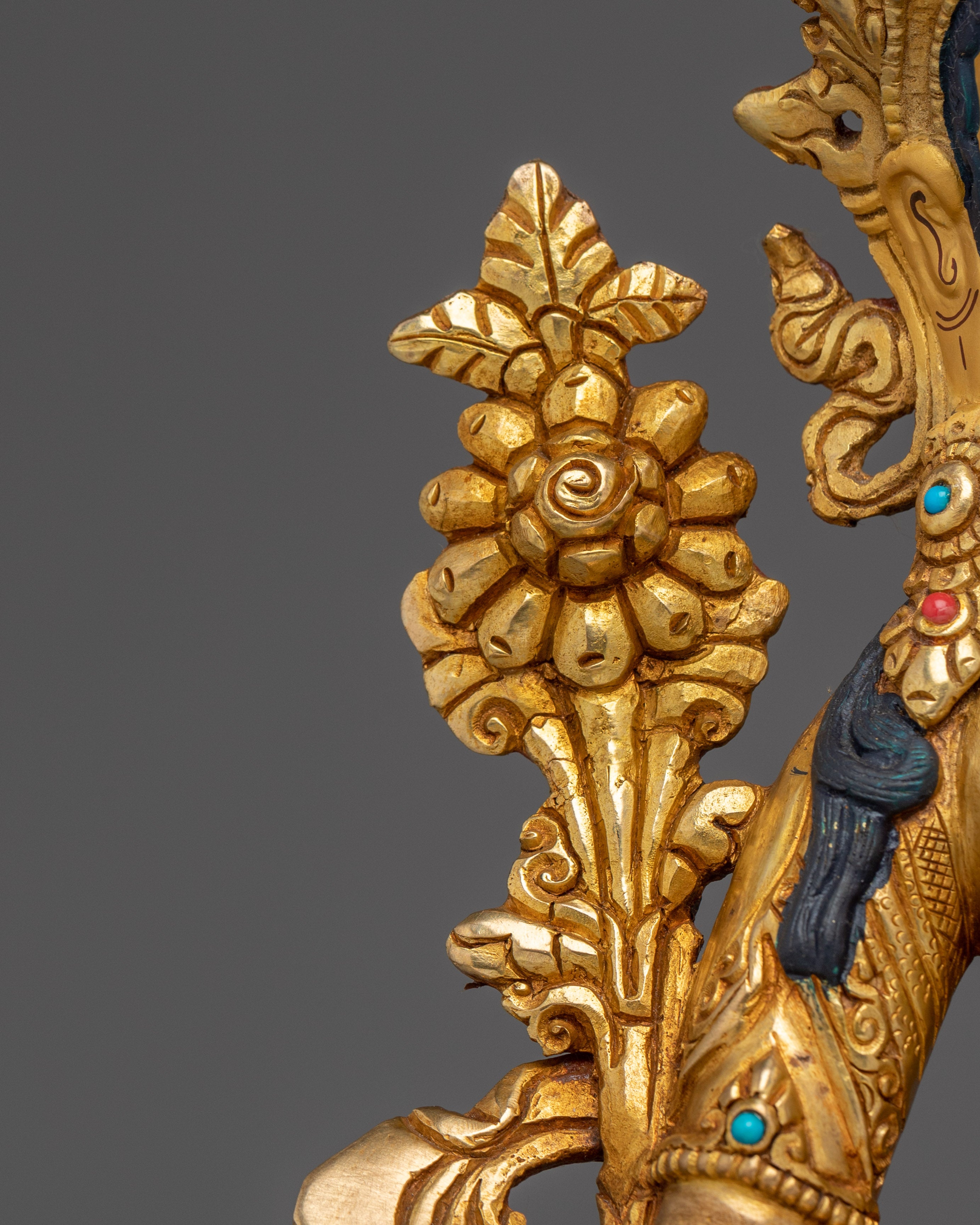 White Tara Altar Statue for Healing | Buddhist Copper Sculpture Gilded in 24K Gold