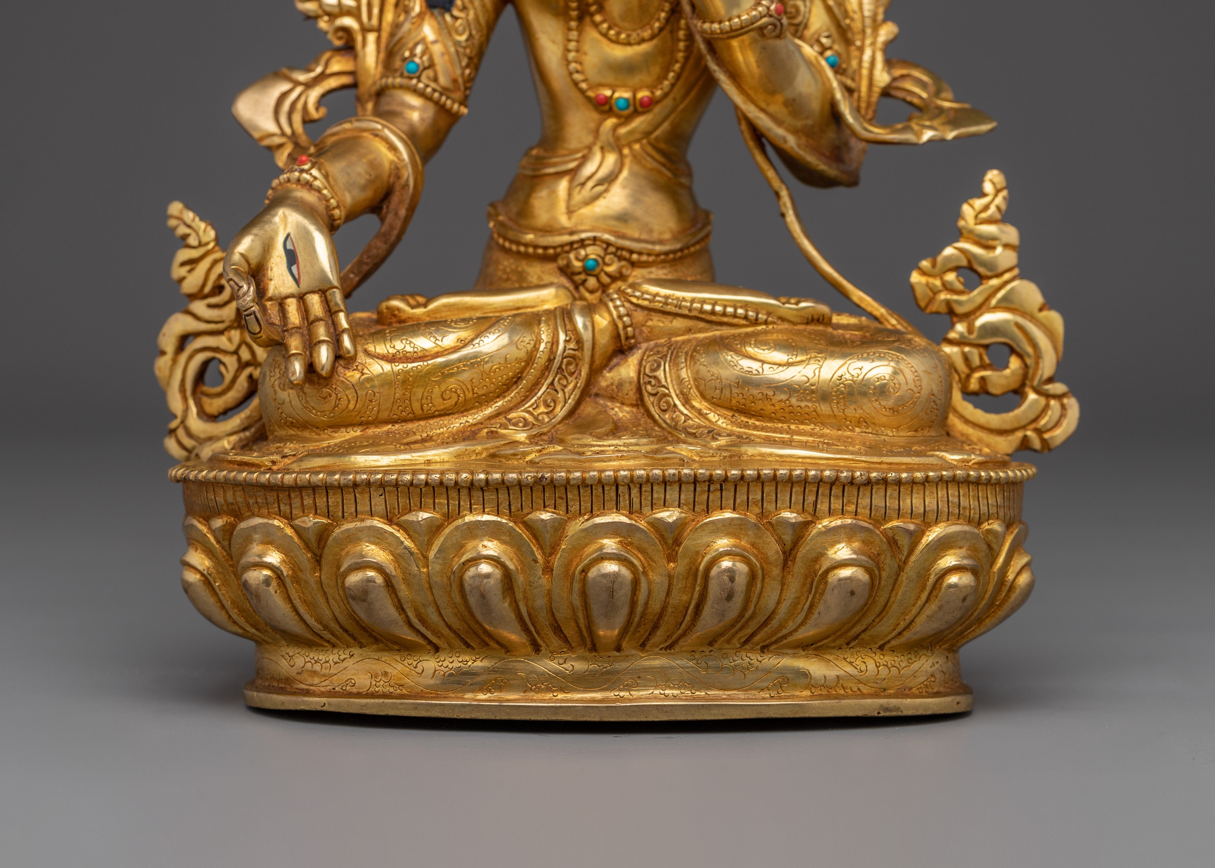 White Tara Altar Statue for Healing | Buddhist Copper Sculpture Gilded in 24K Gold