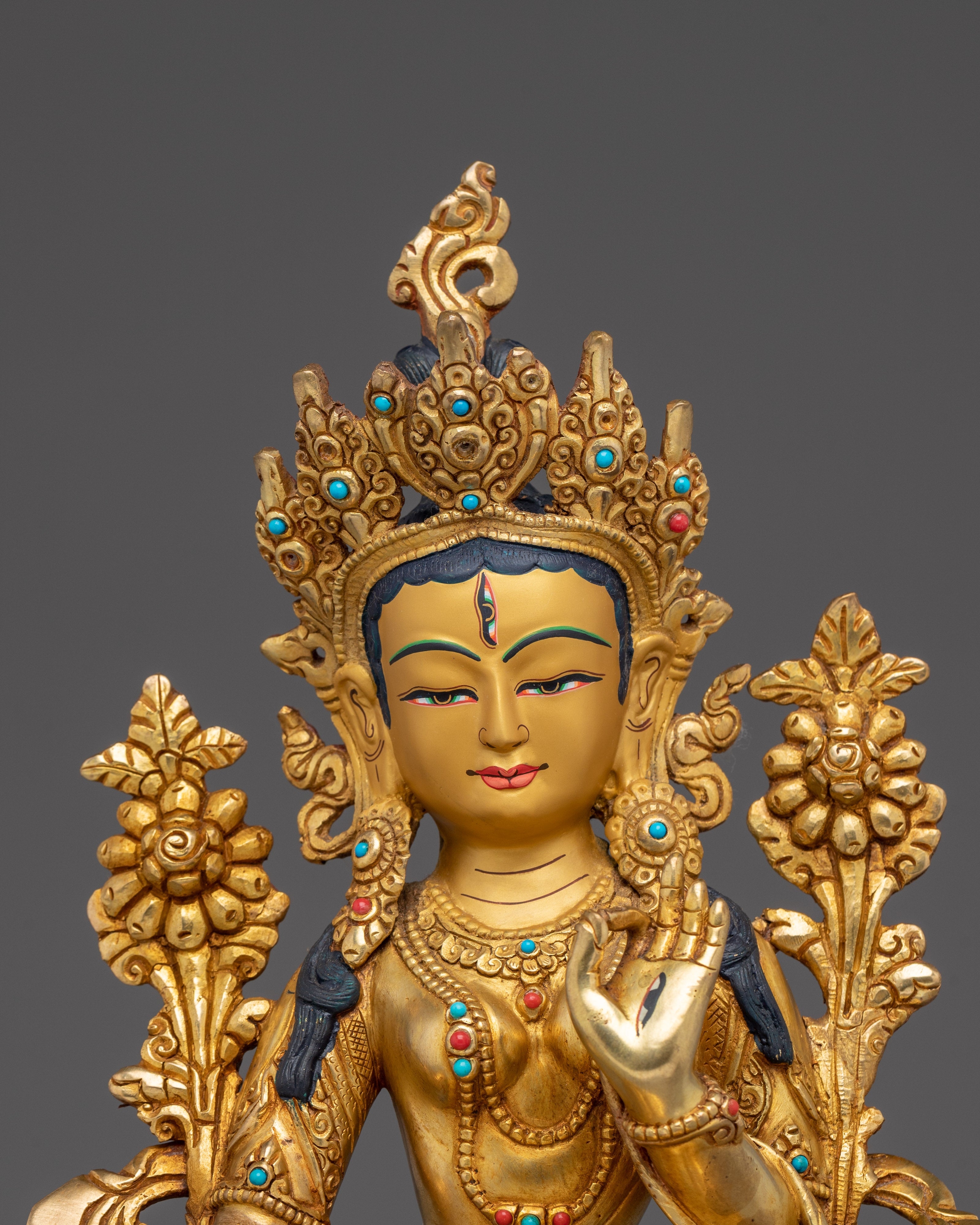 White Tara Altar Statue for Healing | Buddhist Copper Sculpture Gilded in 24K Gold