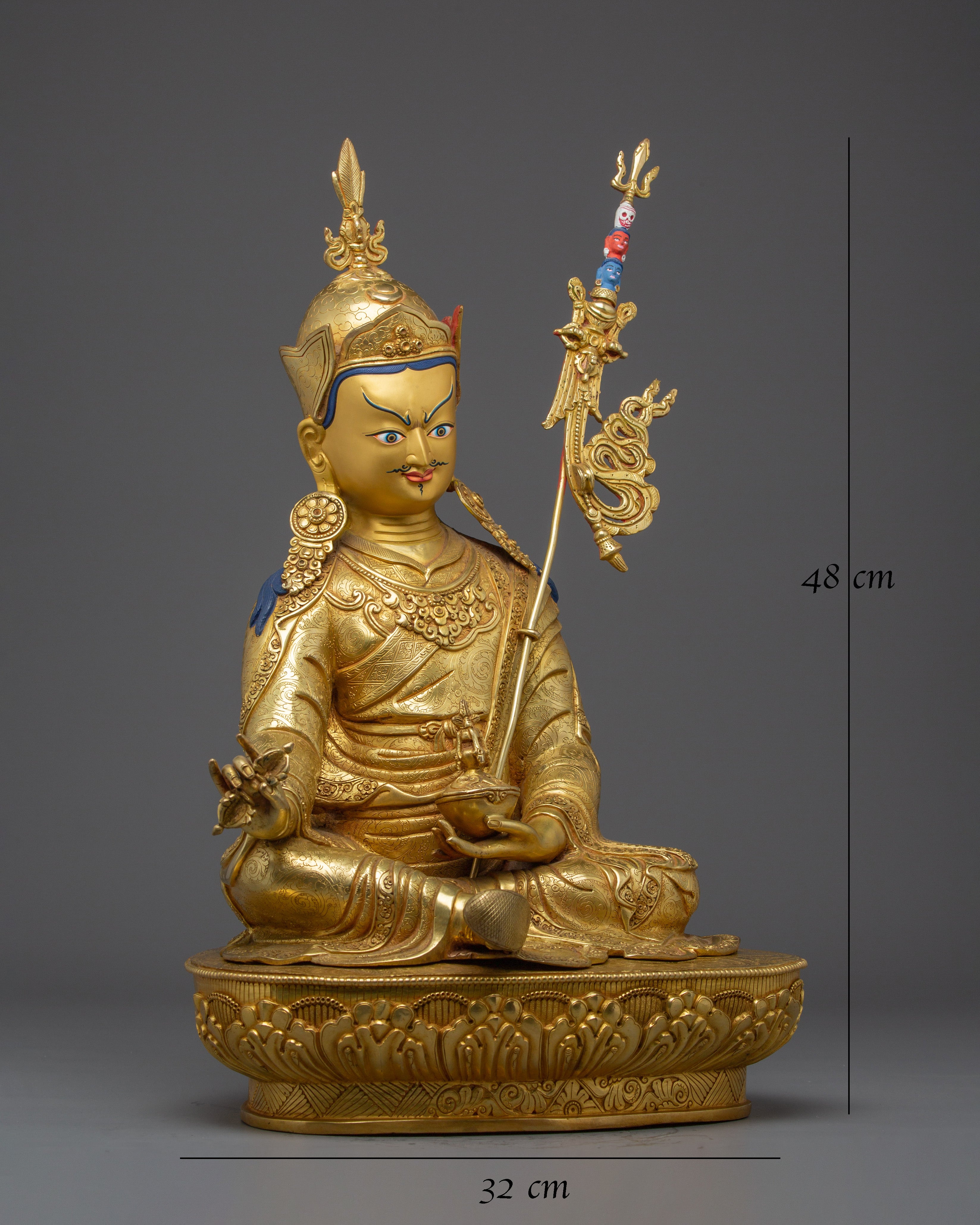 Guru Rinpoche Statue in 24K Gold-Gilded