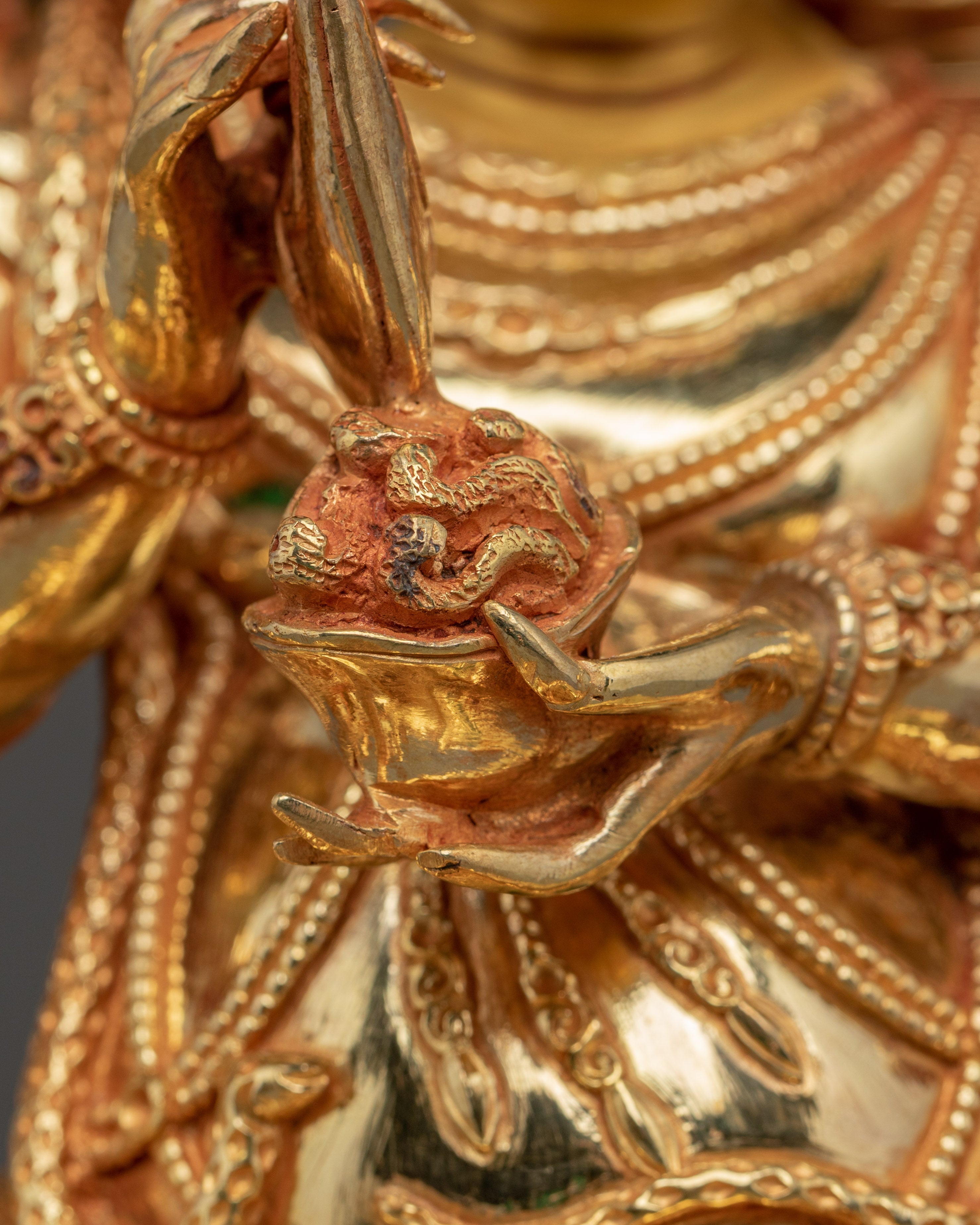 Gold Gilded 4-Armed Mahakala Statue | Tibetan Guardian Deity of Protection