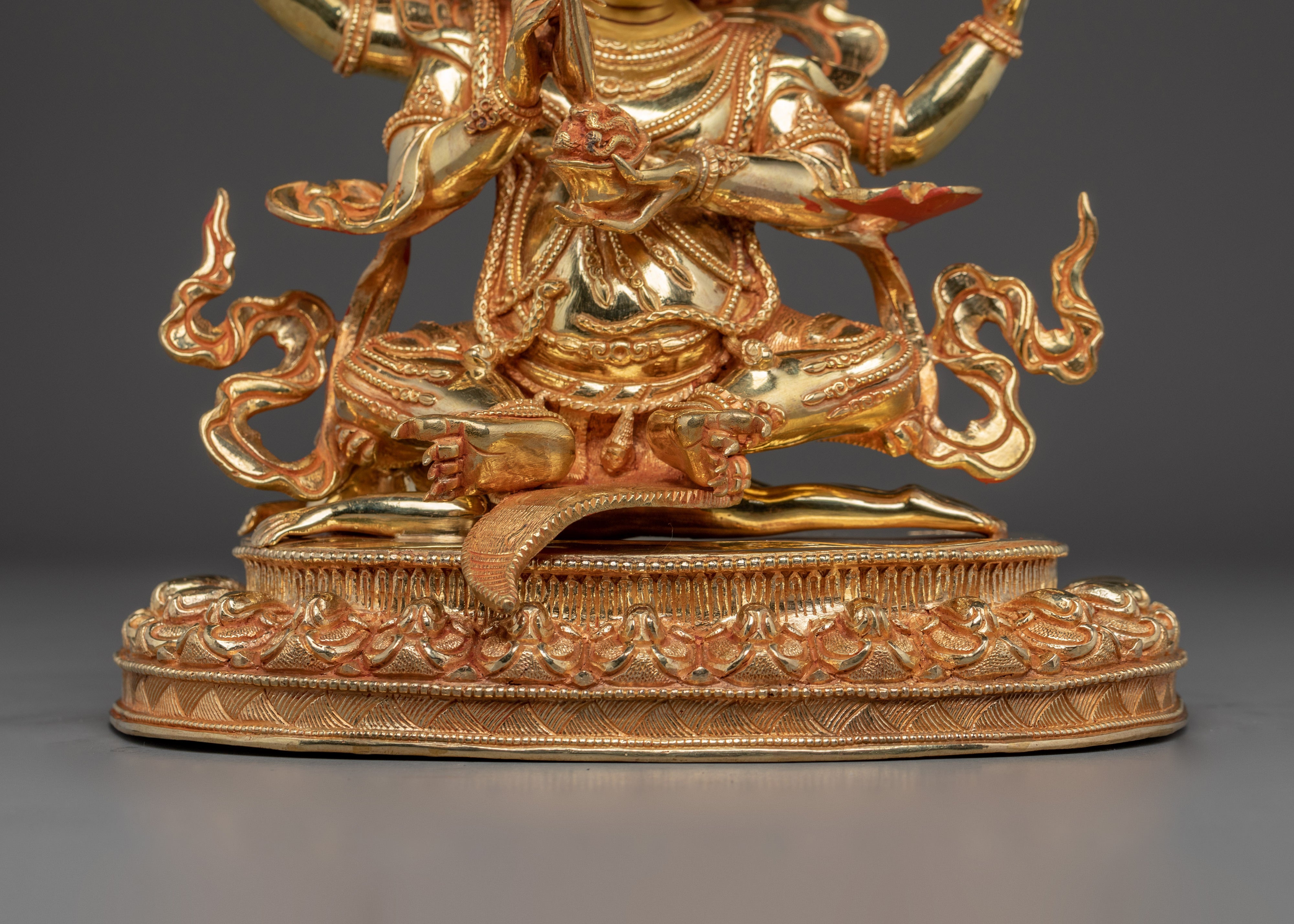 Gold Gilded 4-Armed Mahakala Statue | Tibetan Guardian Deity of Protection