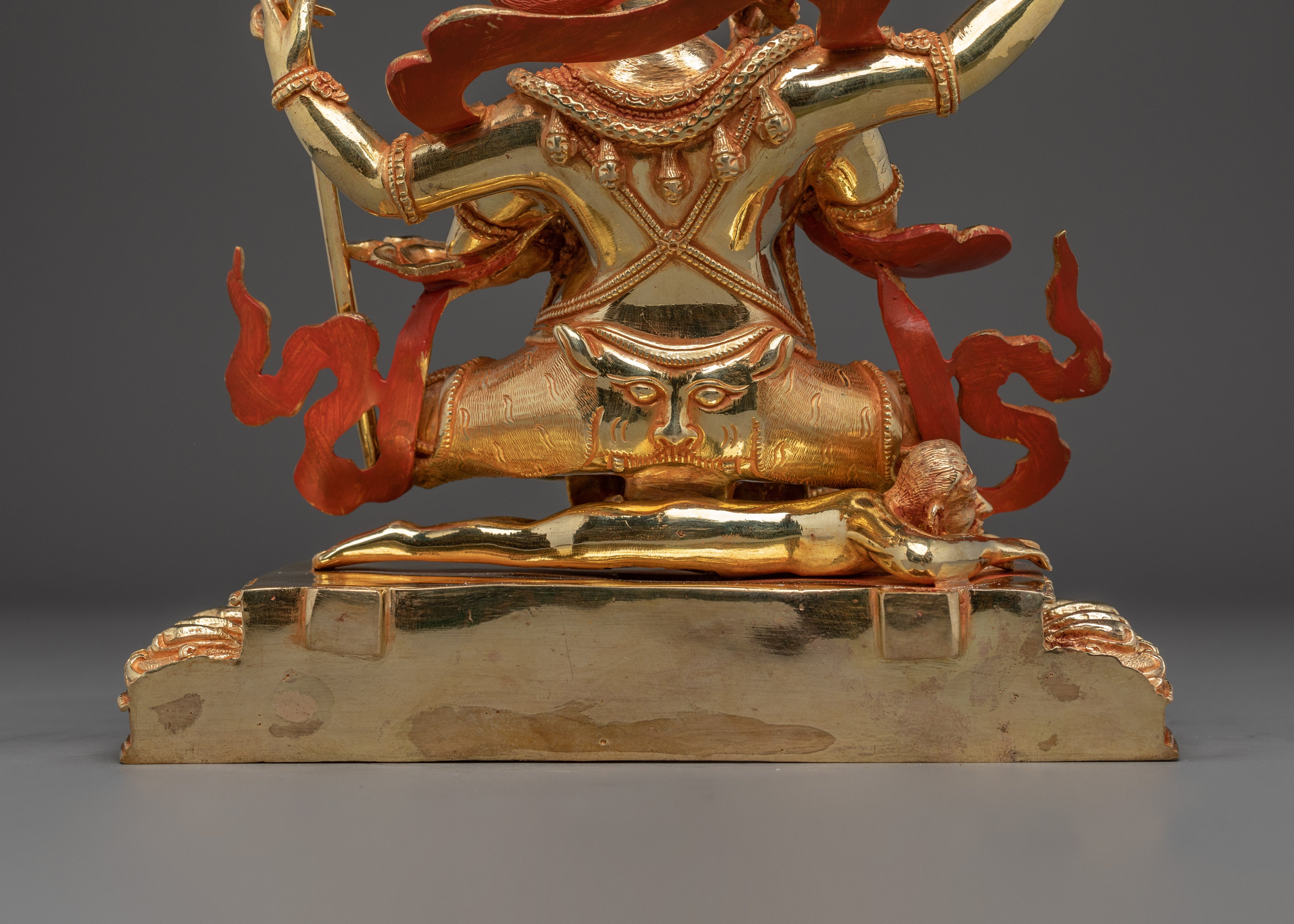 Gold Gilded 4-Armed Mahakala Statue | Tibetan Guardian Deity of Protection