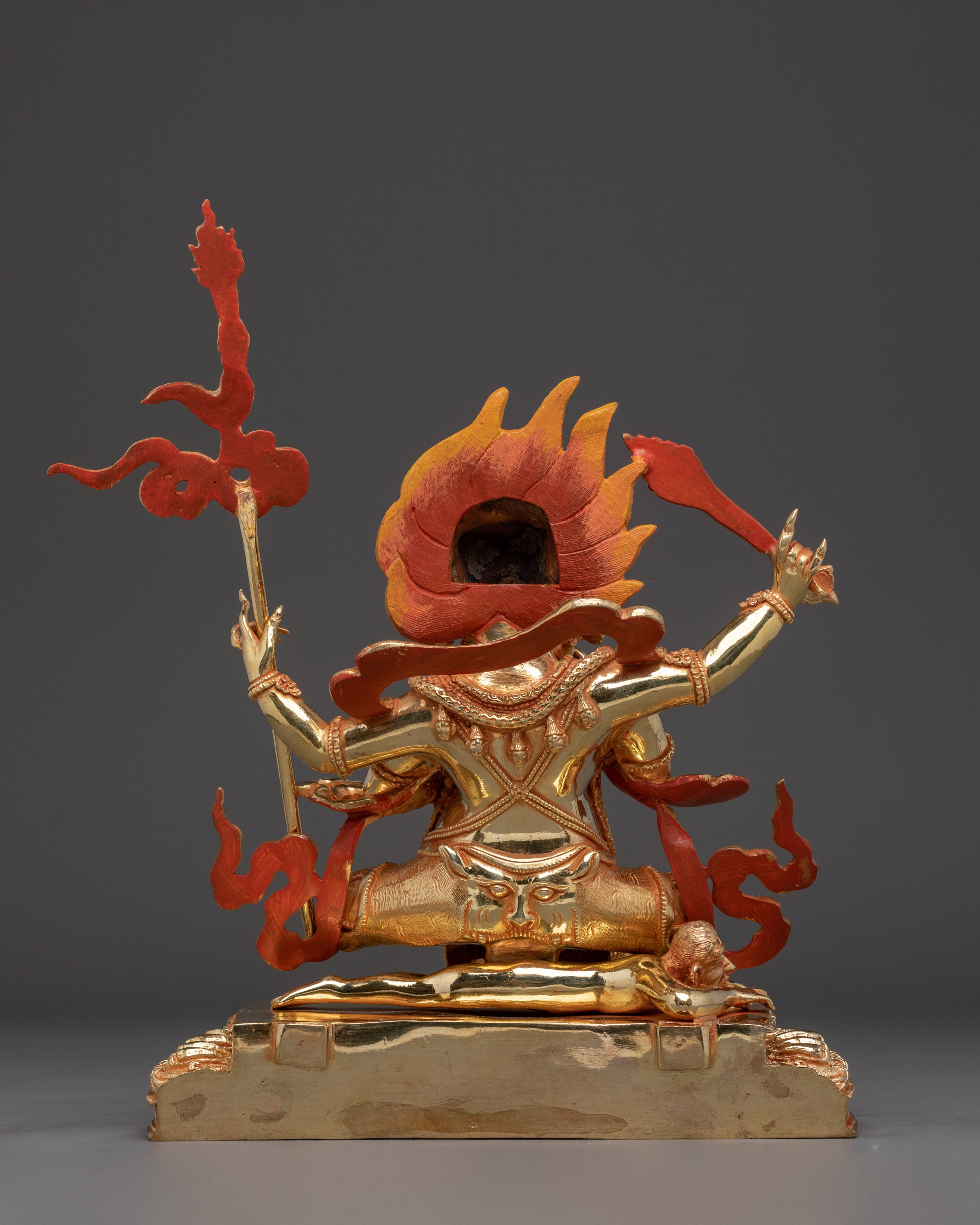 Gold Gilded 4-Armed Mahakala Statue | Tibetan Guardian Deity of Protection