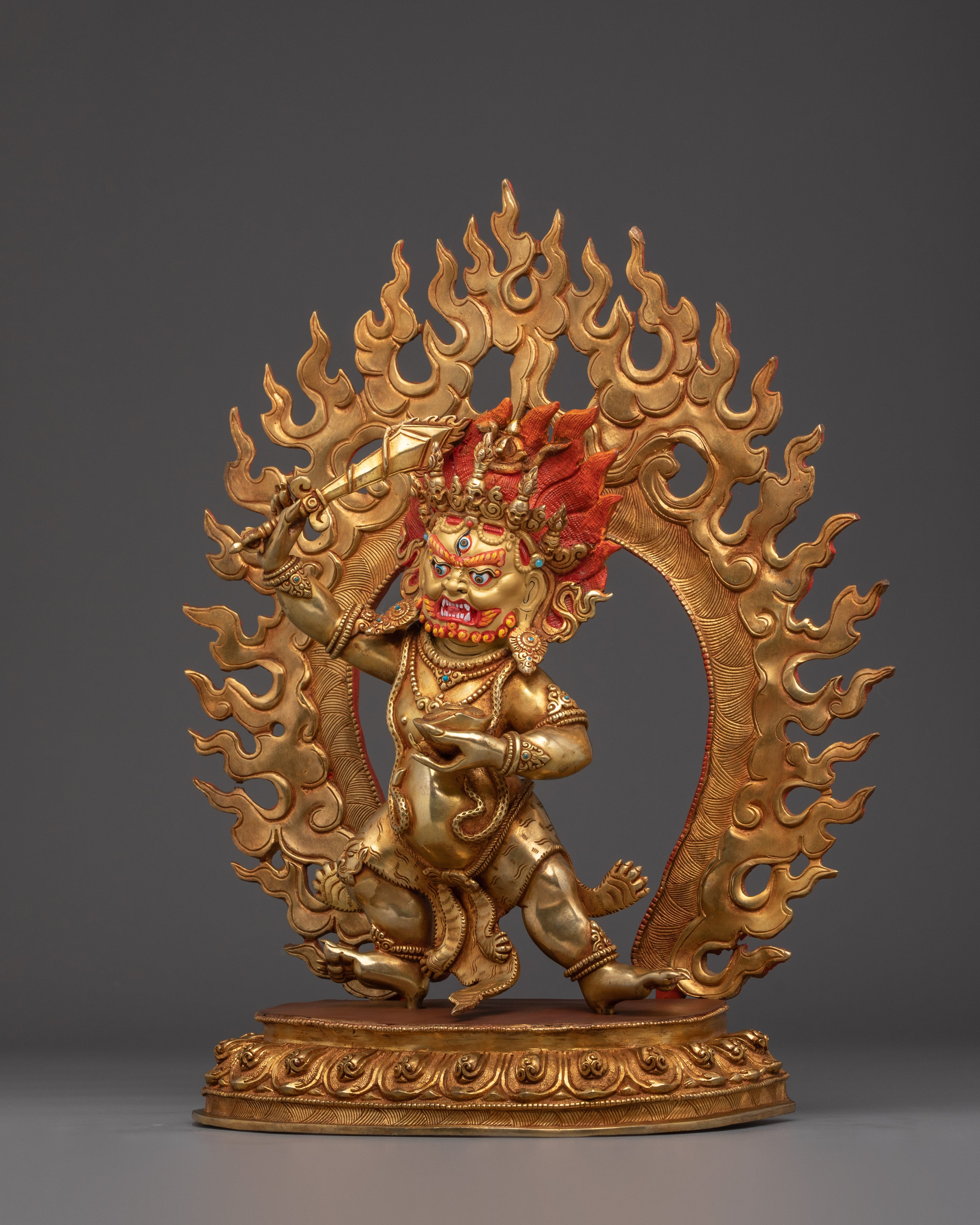 Gold Gilded Mahakala Statue | Tibetan Protector Deity
