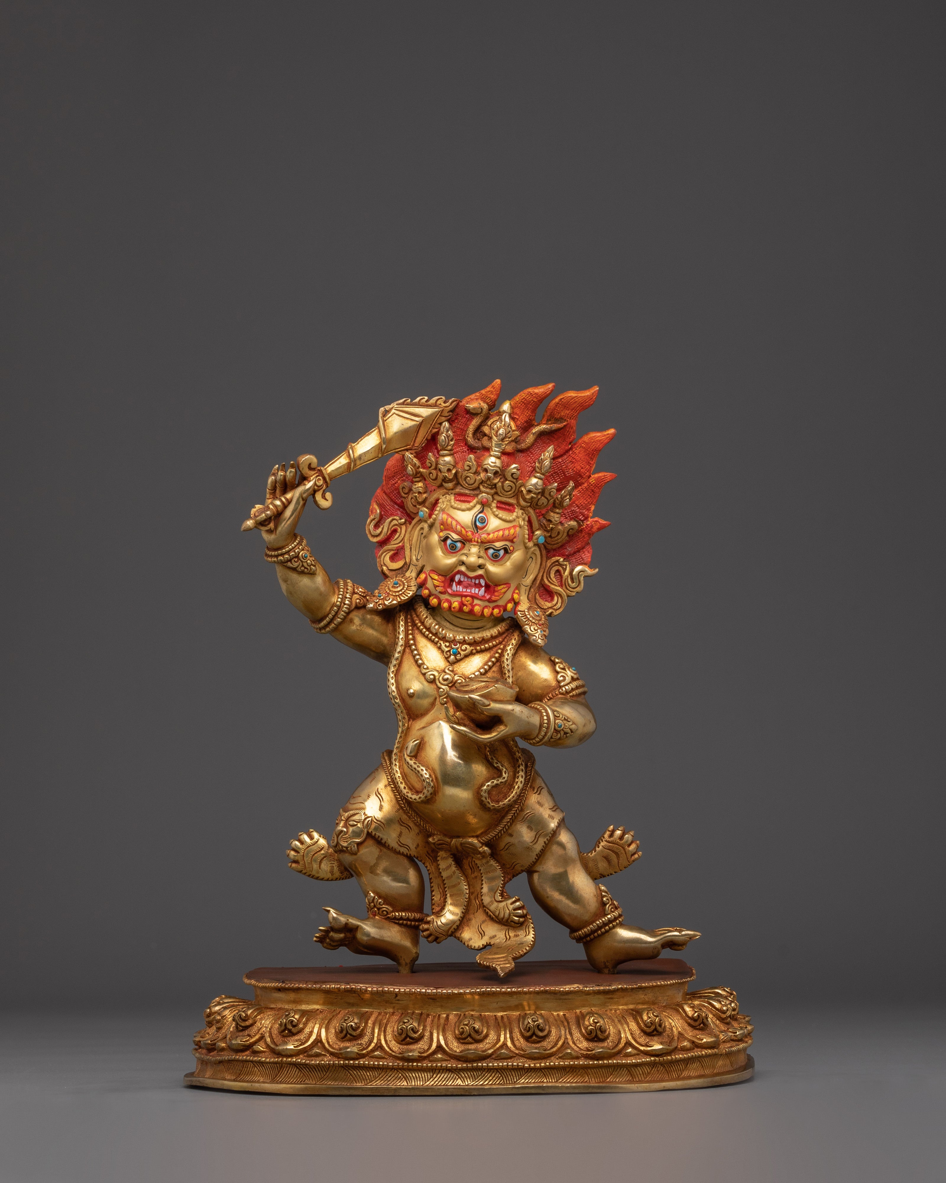 Gold Gilded Mahakala Statue | Tibetan Protector Deity
