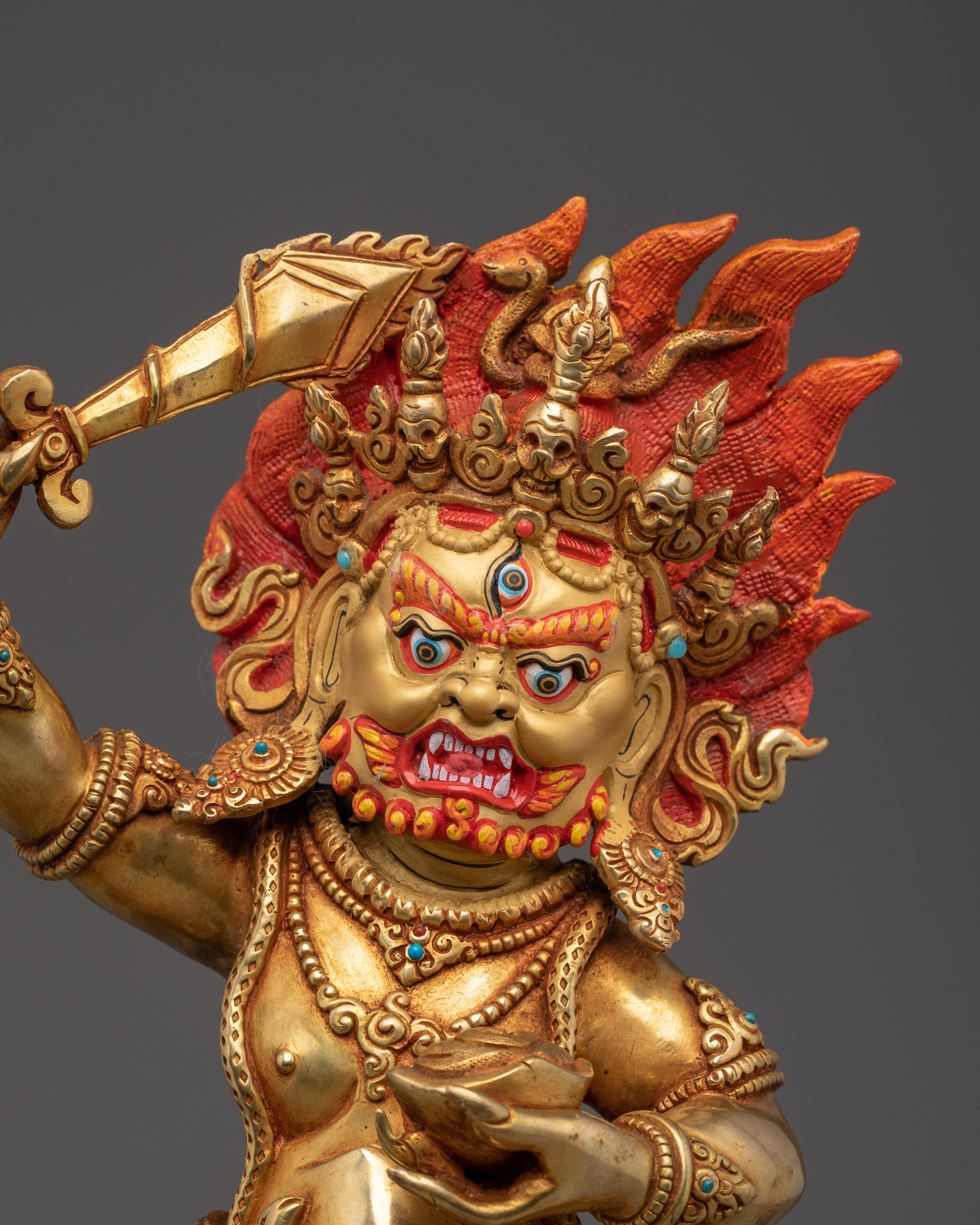 Gold Gilded Mahakala Statue | Tibetan Protector Deity