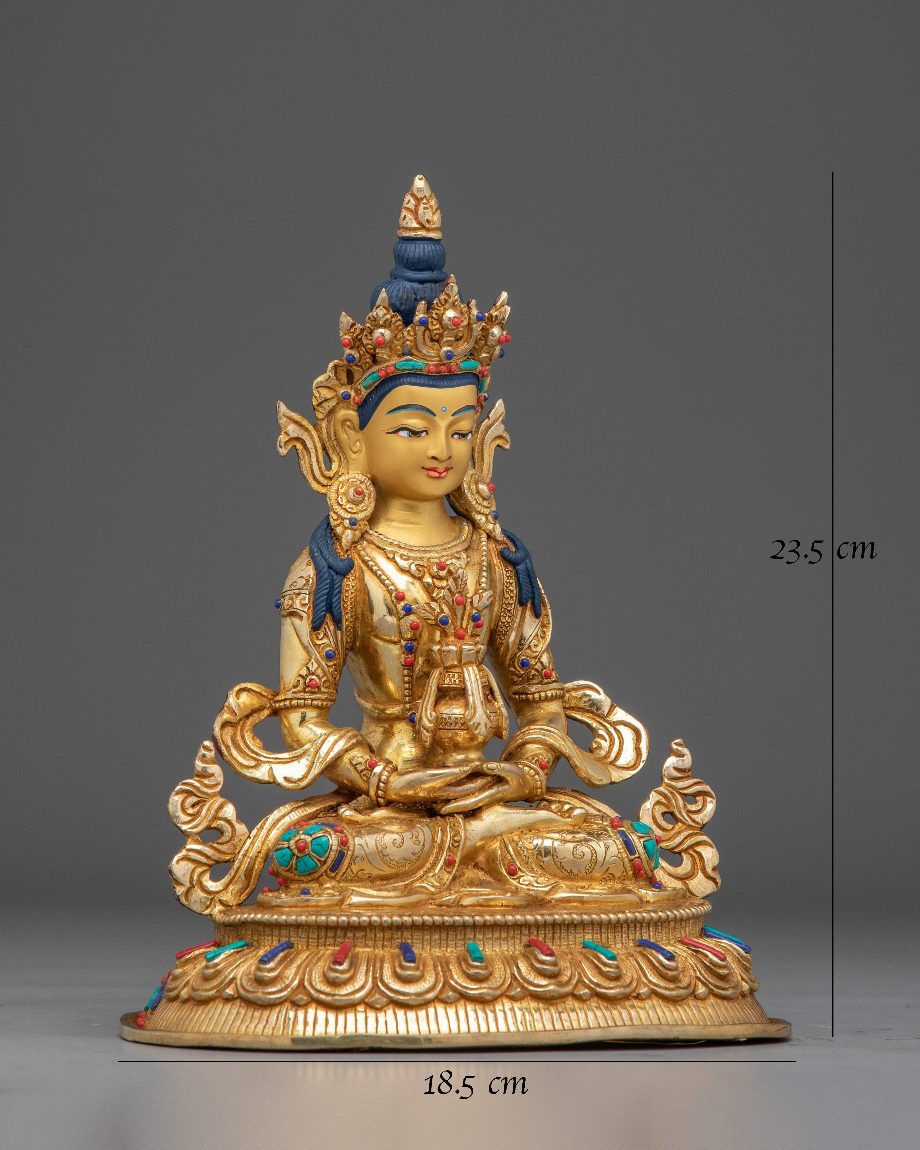 Amitayus Buddha Copper and Gemstone Statue