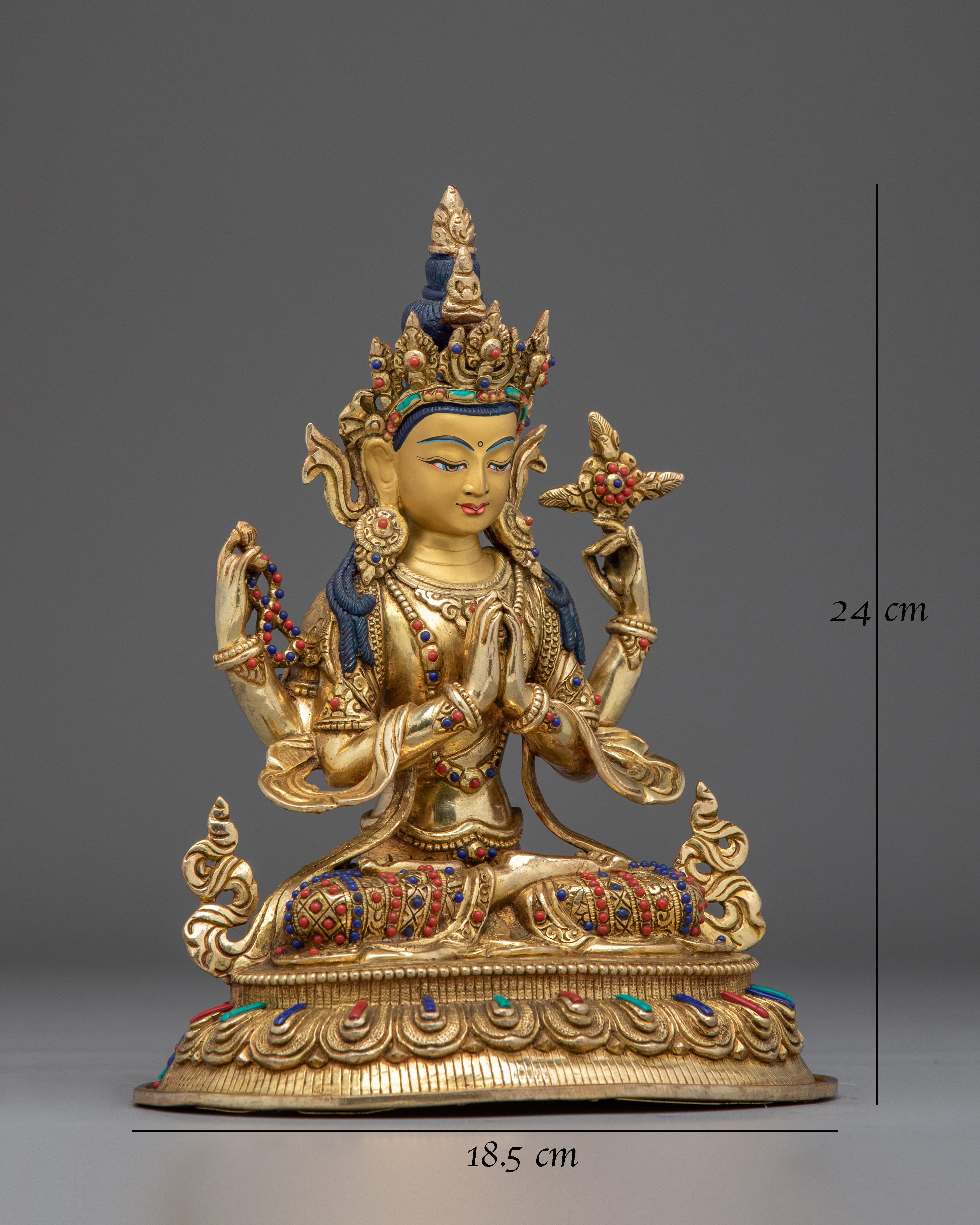 Chenrezig Buddha Copper and Gemstones Statue