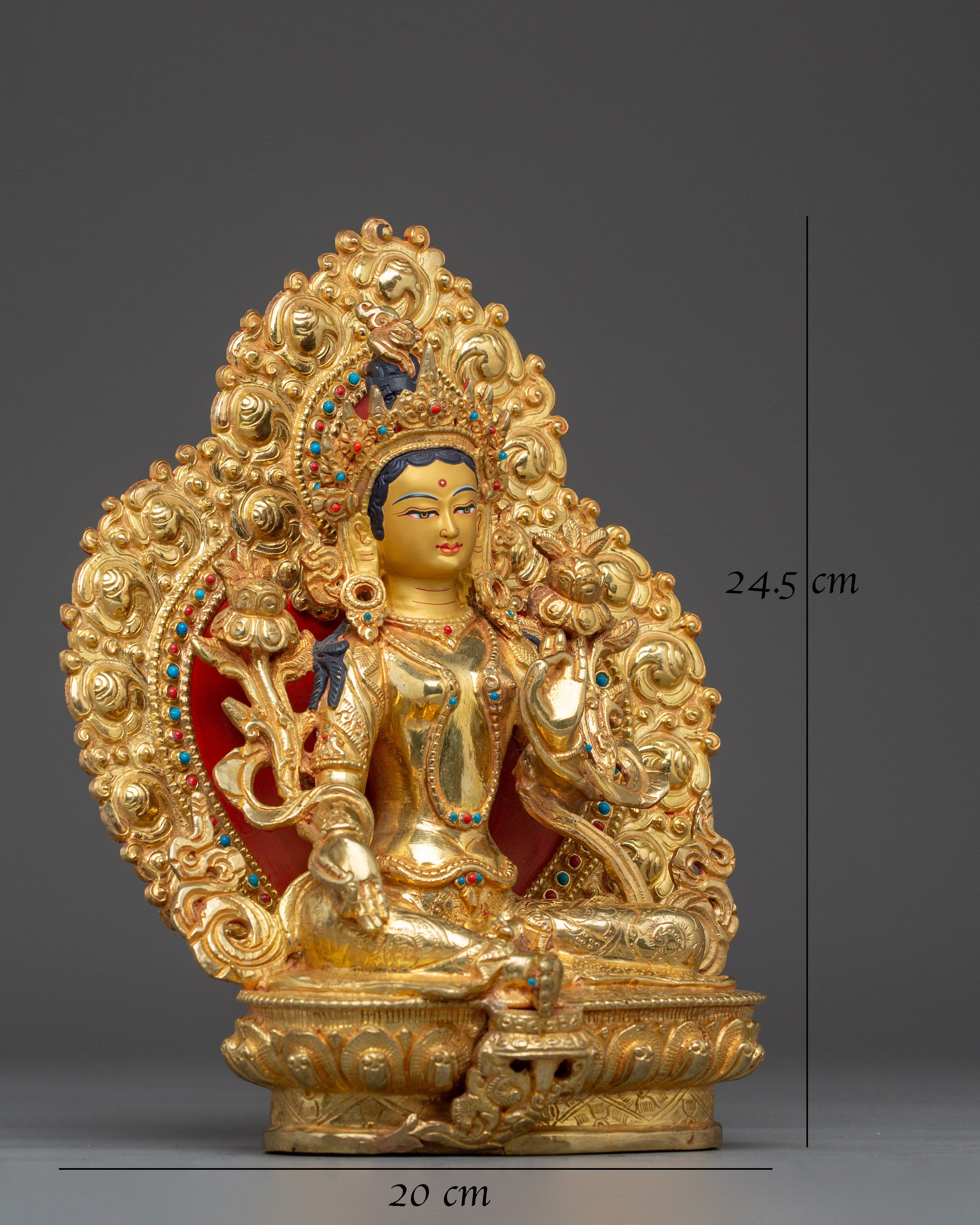 Green Tara Buddha Statue with 24K Gold Gilding