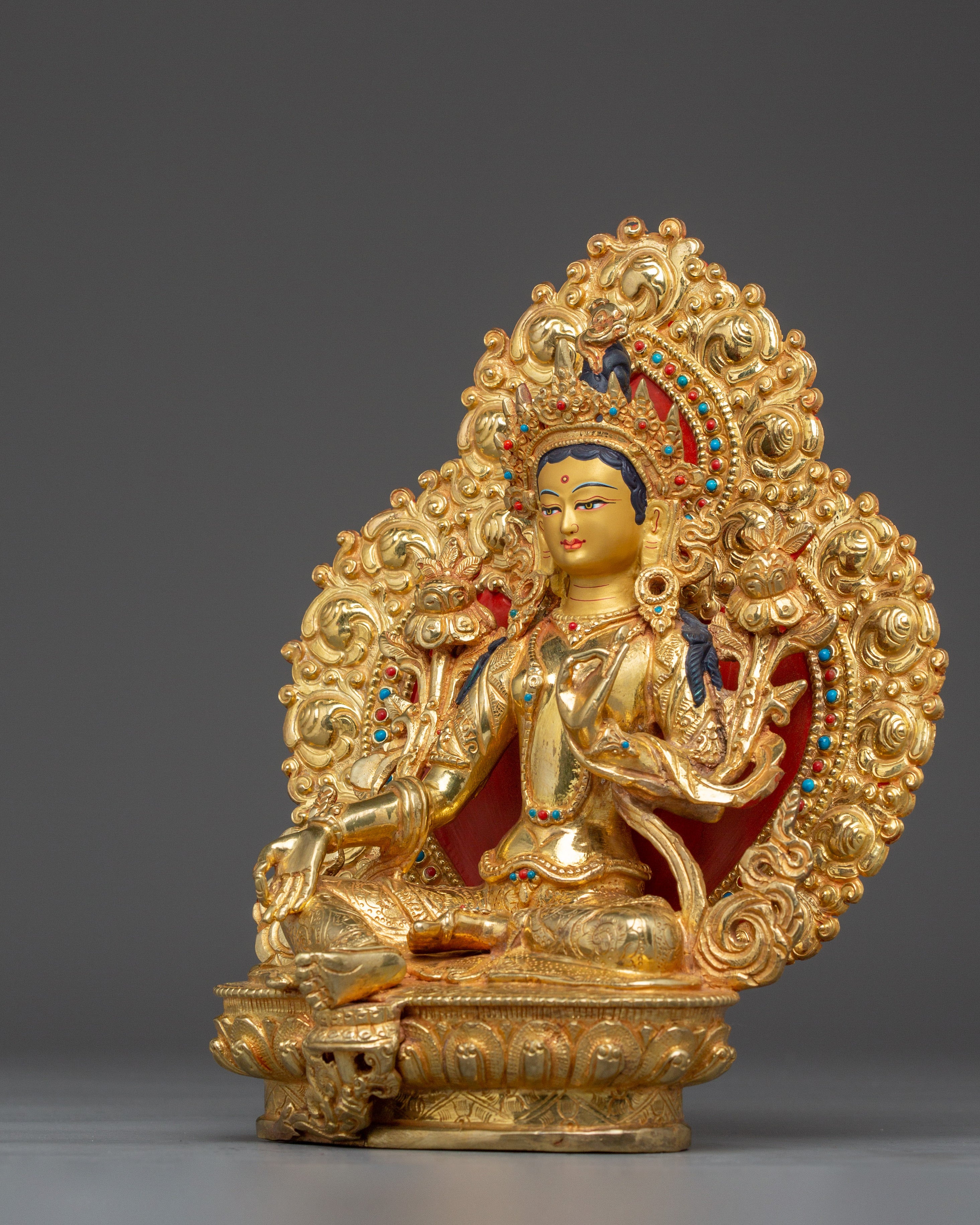 Green Tara Buddha Statue with 24K Gold Gilding | Spiritual Meditation and Decor
