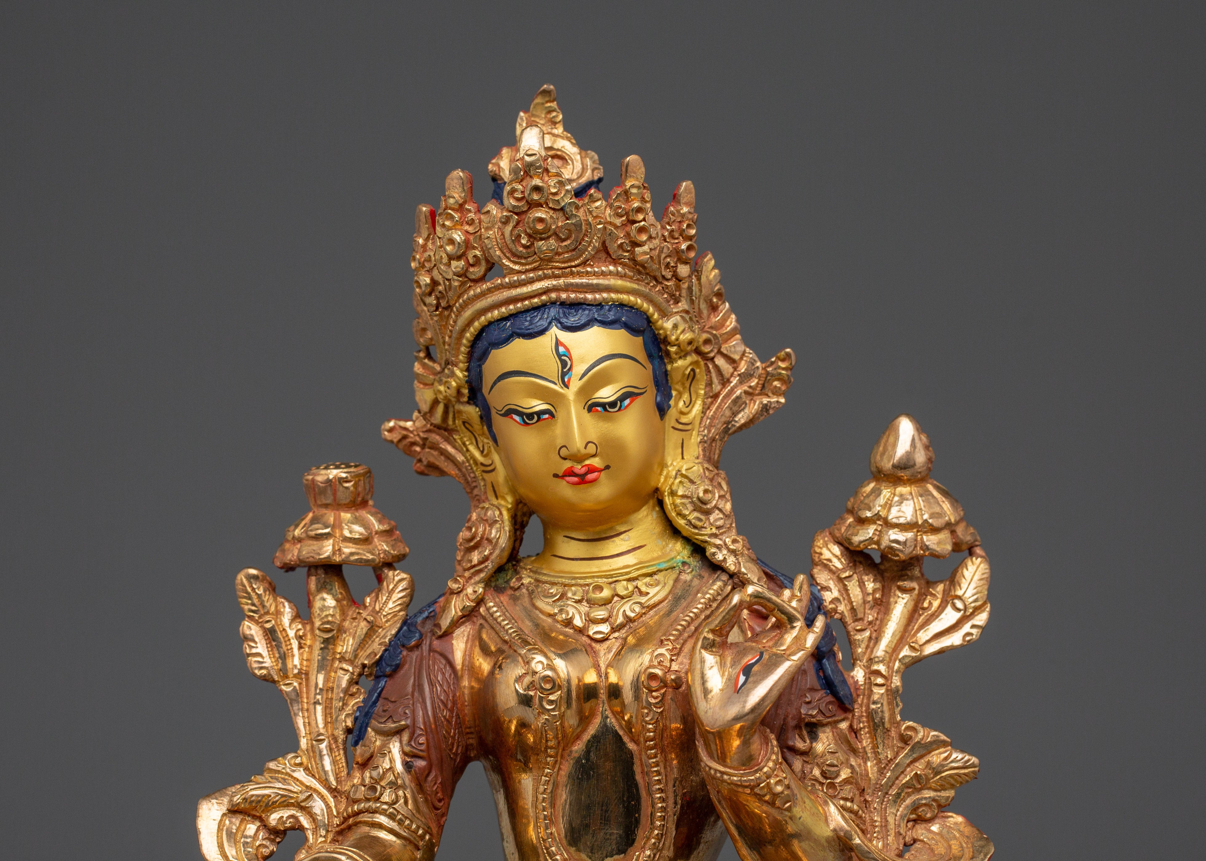 White Tara Buddha Statue with 24K Gold Gilded | Spiritual Meditation & Altar Decor