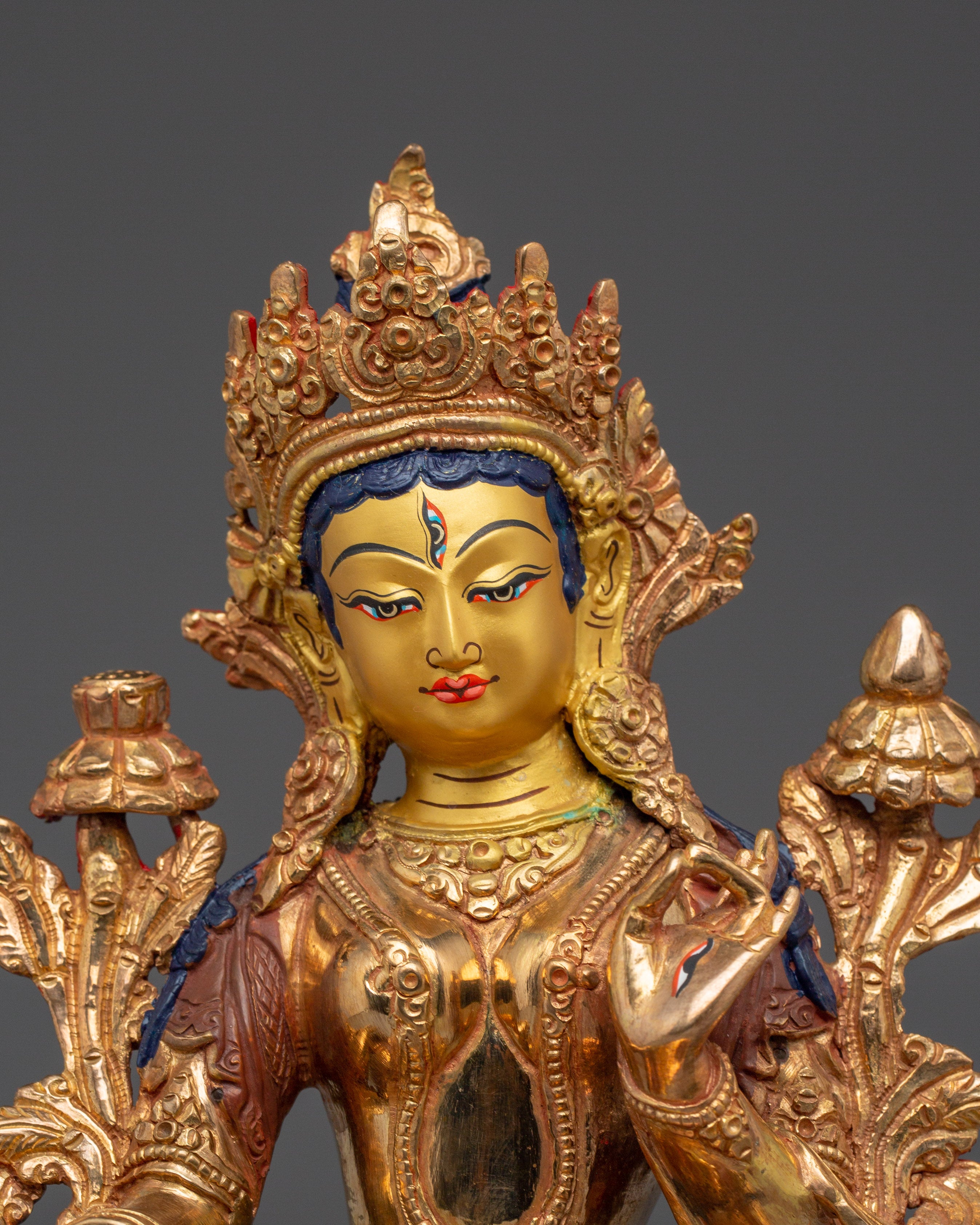 White Tara Buddha Statue with 24K Gold Gilded | Spiritual Meditation & Altar Decor
