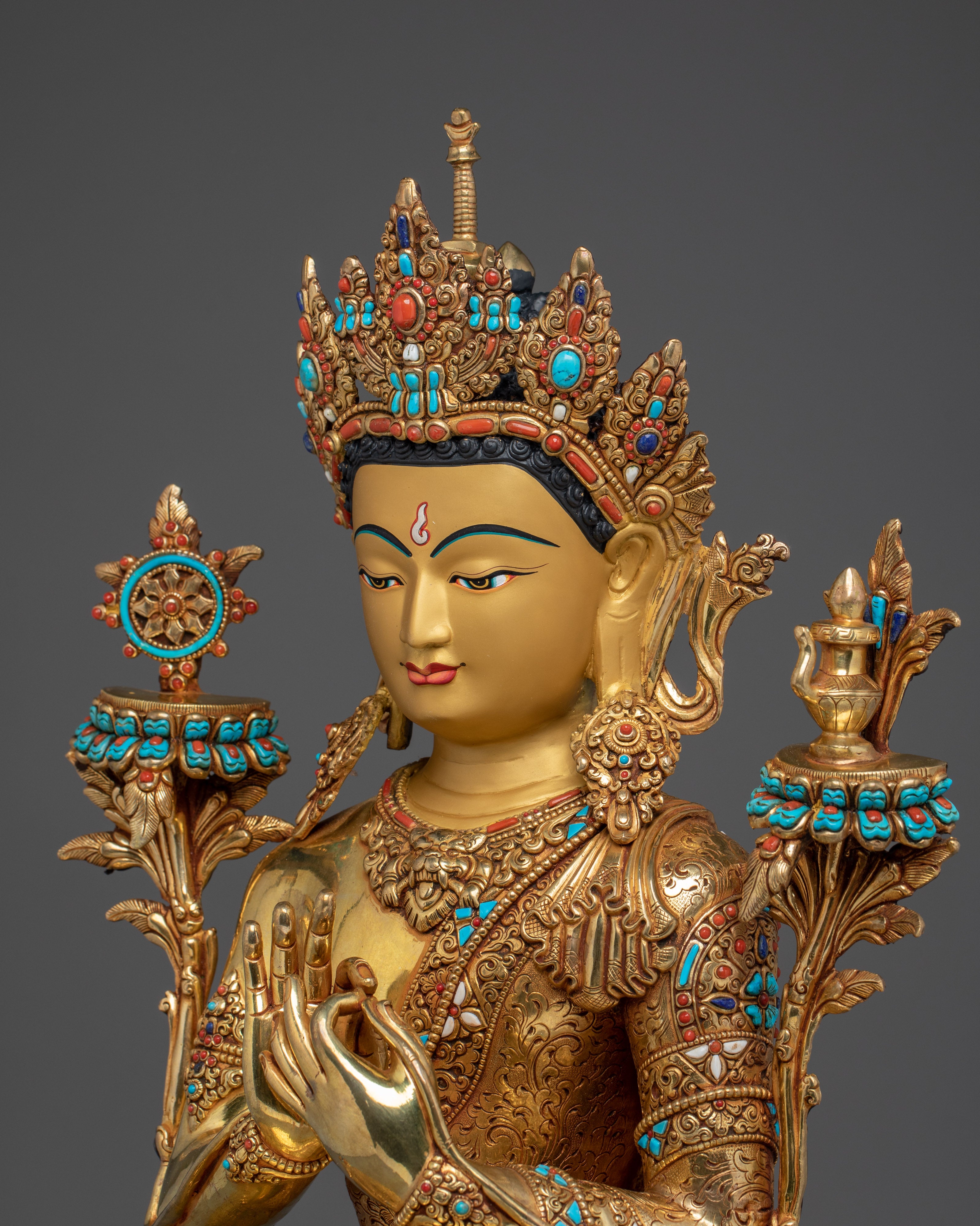 24K Gold Gilded Maitreya Buddha Statue | Spiritual Meditation & Altar Decor
