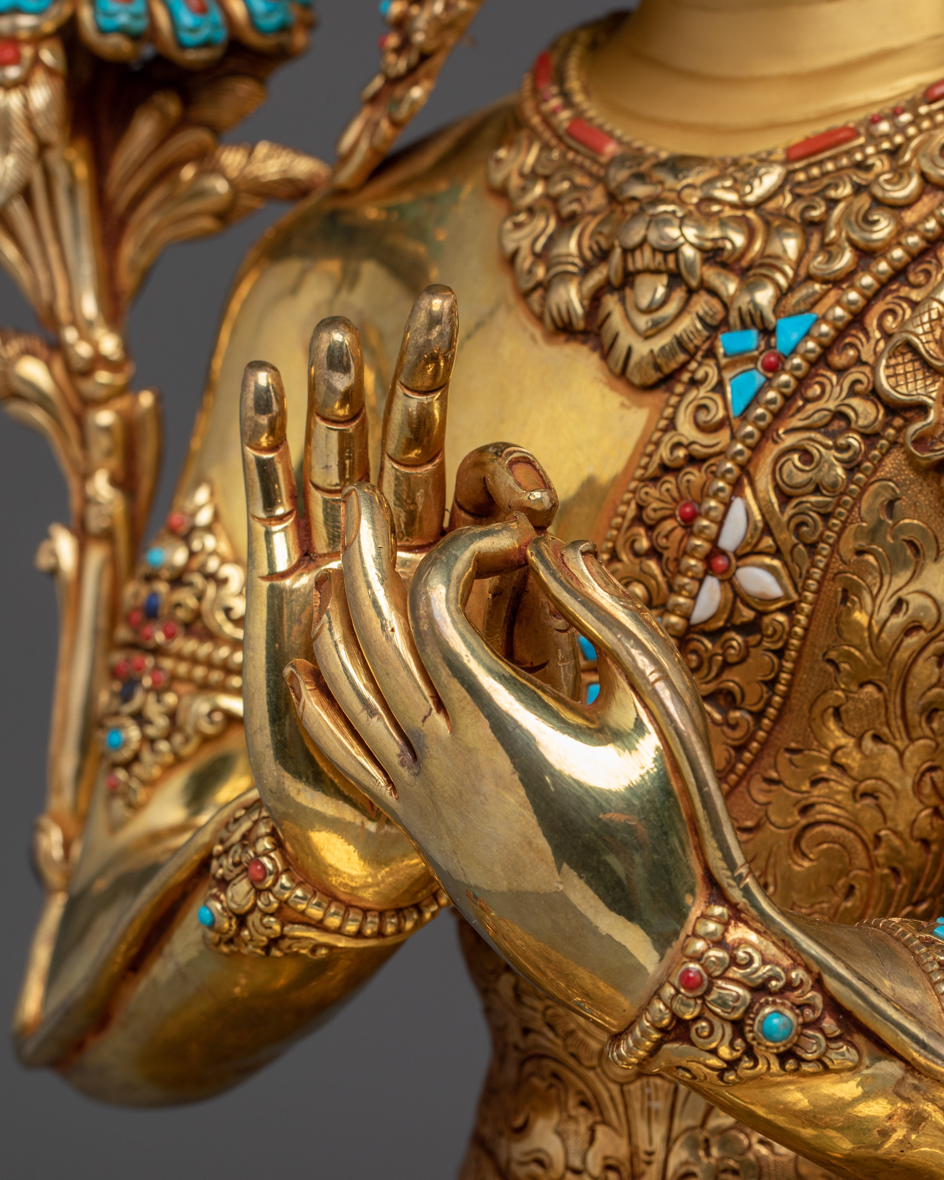 24K Gold Gilded Maitreya Buddha Statue | Spiritual Meditation & Altar Decor